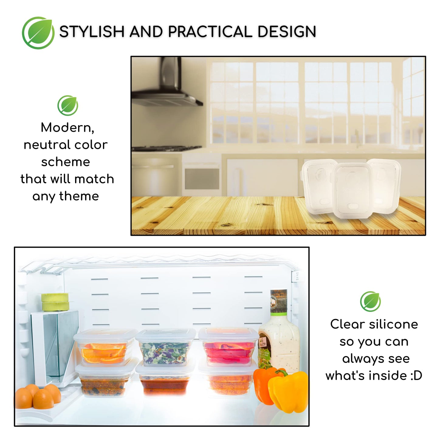 Premium Silicone Collapsible Food Storage Containers with Silicone Leakproof Lids, Platinum Food-Grade, BPA Free, LFGB Certified, Compact, Reusable Lunch Box, Microwave Safe, 4.9 Cups 3 Pk
