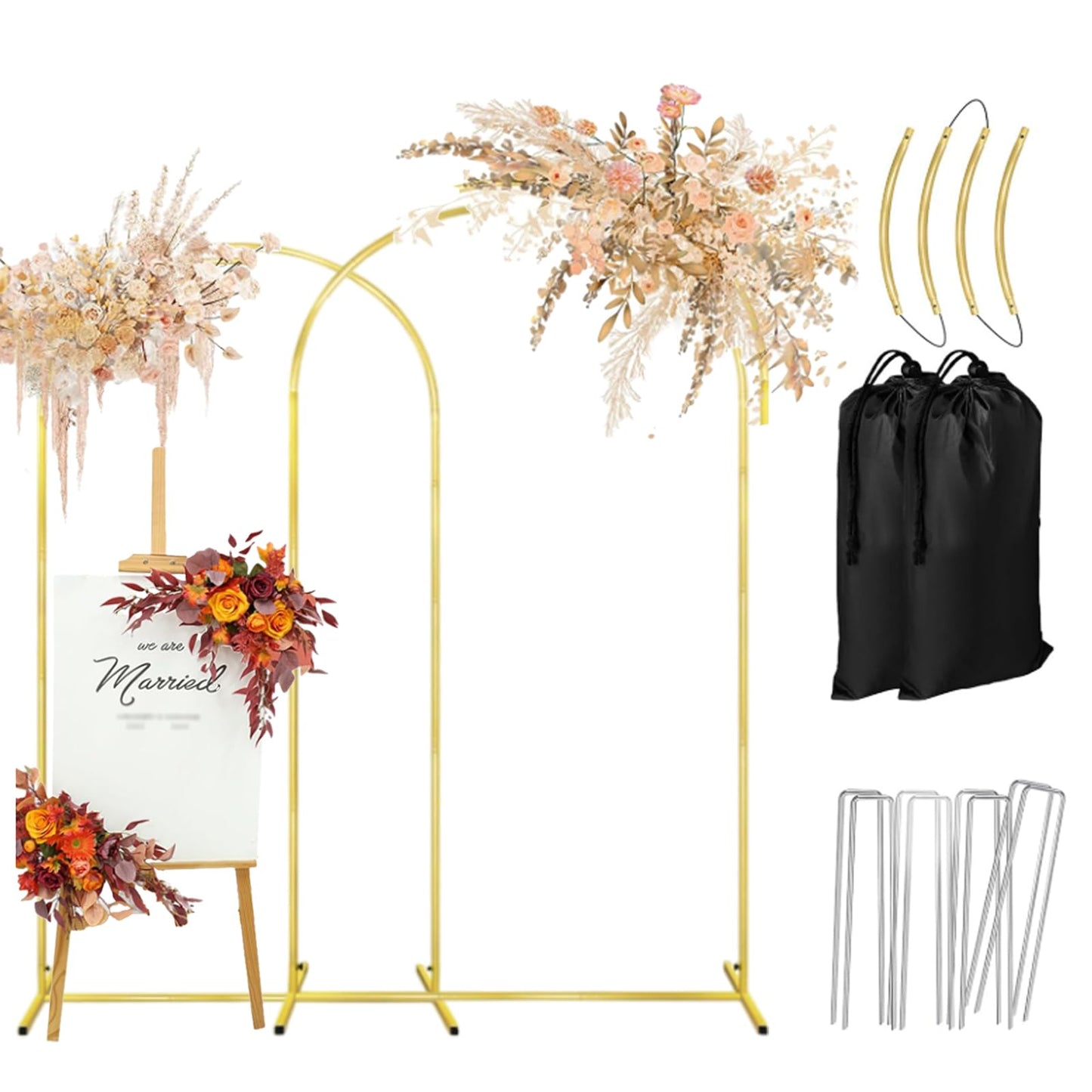 7.2FT, 6.6FT Set of 2 Wedding Arch Backdrop Stand, Gold Metal Balloon Arch Stand Stable Frame for Wedding Baby Shower Birthday Garden Arch Party Background Decoration, Gold