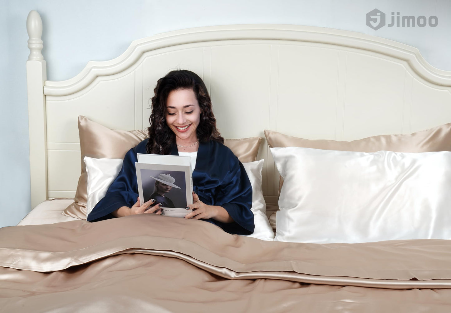 J JIMOO 100% Mulberry Silk Pillowcase for Hair and Skin, 22 Momme Pure Natural Silk Pillow Case Both Sided with Zipper, Pillow Cover for Women Mom Men (Ivory White, Standard 20''×26'', 2 Pack)