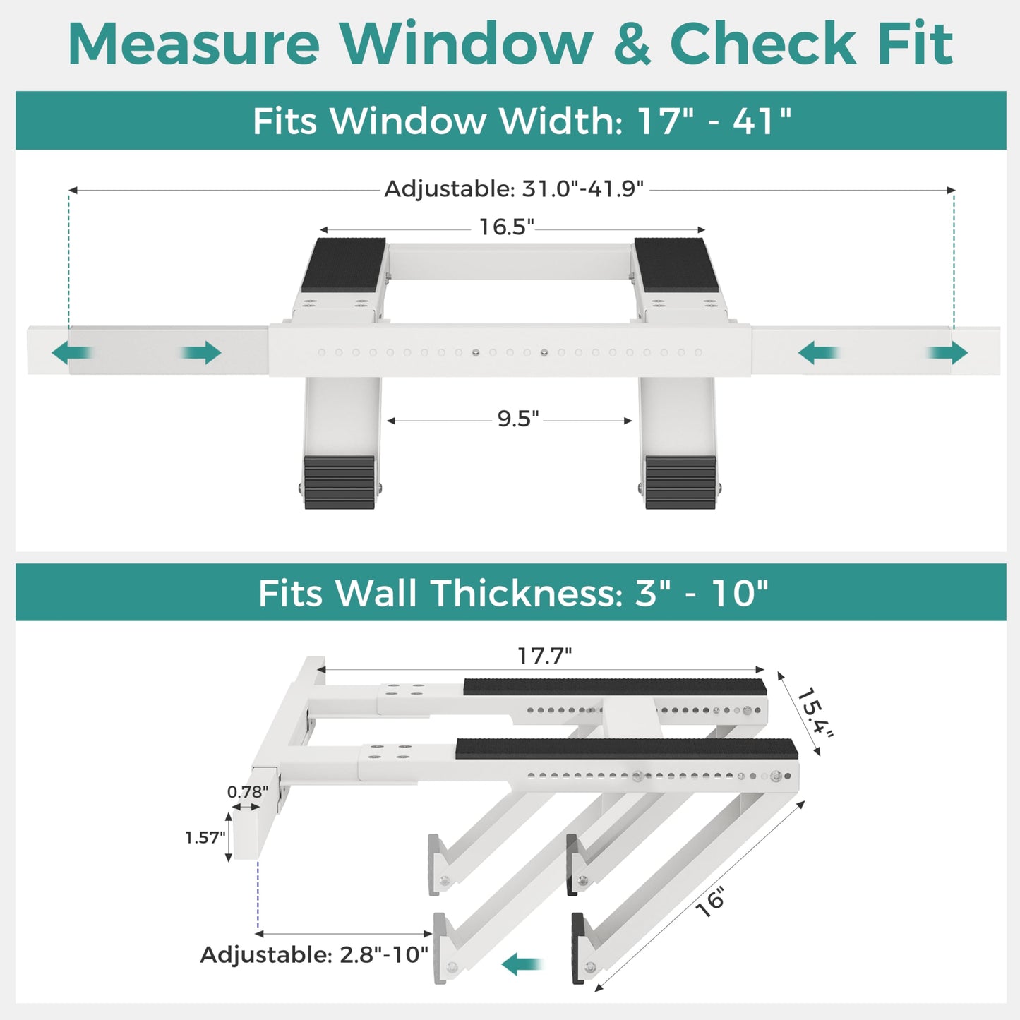 Ocyfym No-Drill Window Air Conditioner AC Support Bracket, AC Unit Outside Holder Stand Brace Mount, Soporte Base para Aire Acondicionado Ventana, Hold Up to 300LBS, Fit Single & Double Hung Window