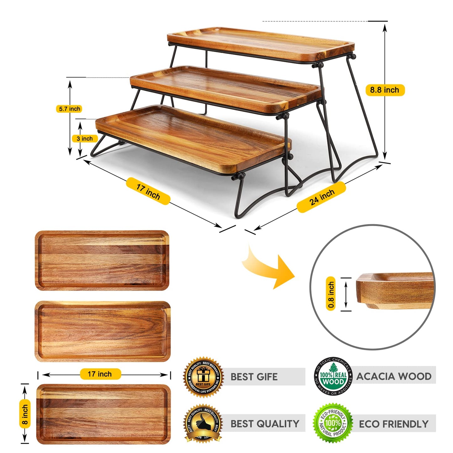 Manspdier 3 Tier Cupcake Stand & Towers Serving Tray for Party, Acacia Wooden Dessert Table Display Set, Decorative Tiered Decor Small Chees Charcuterie Boards Rustic Wood Platters Trays, (A010)