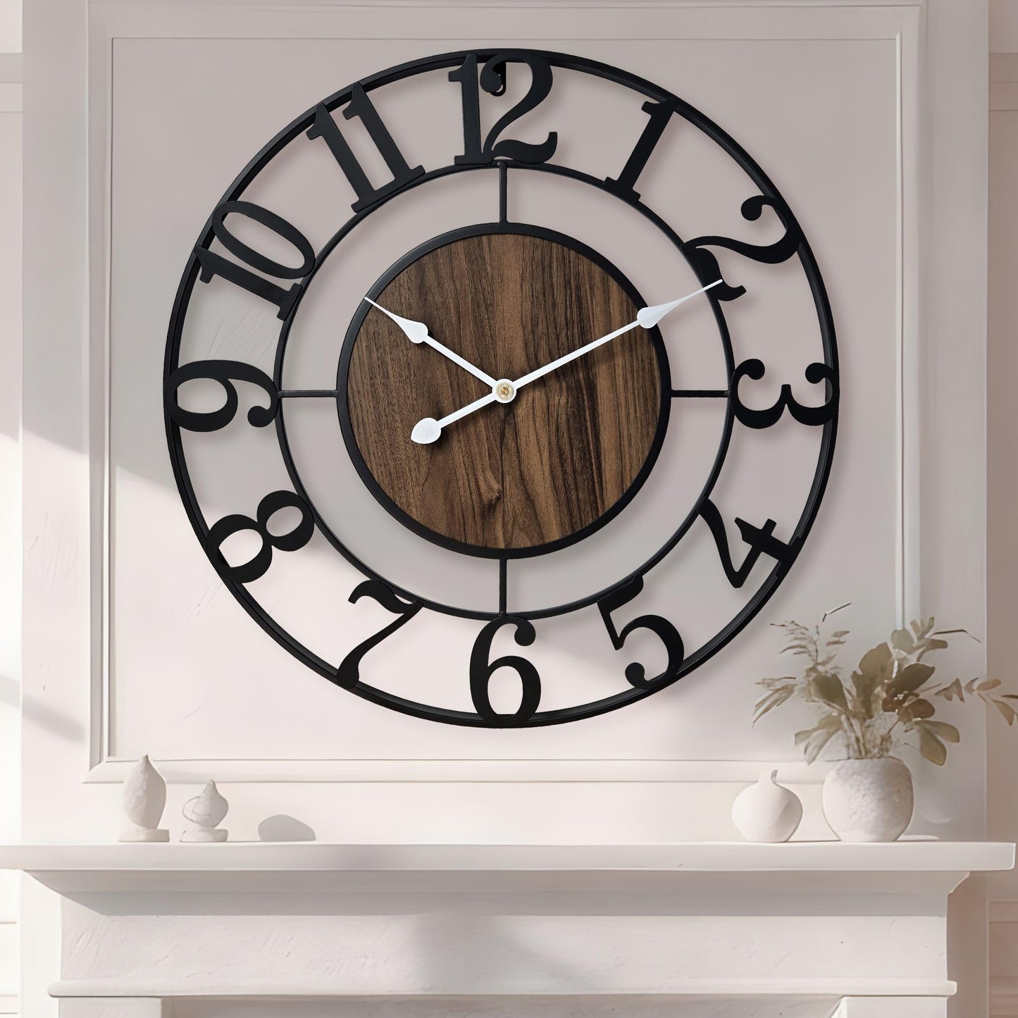 Tixmtry Large Metal Wall Clock, 20 Inch Retro Decorative Silent, Non Ticking, Battery Operated Modern Big Wood Wall Clock for Living Room, Farmhouse, Bedroom, Fireplace, Kitchen, Office, Home Decor