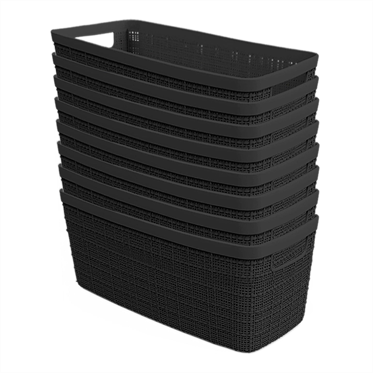 Curver Set of 8 Slim 6.8L Jute Decorative Plastic Organization and Storage Baskets - Perfect Bins for Home Office, Closet Shelves, Kitchen Pantry and All Bedroom Essentials, Black