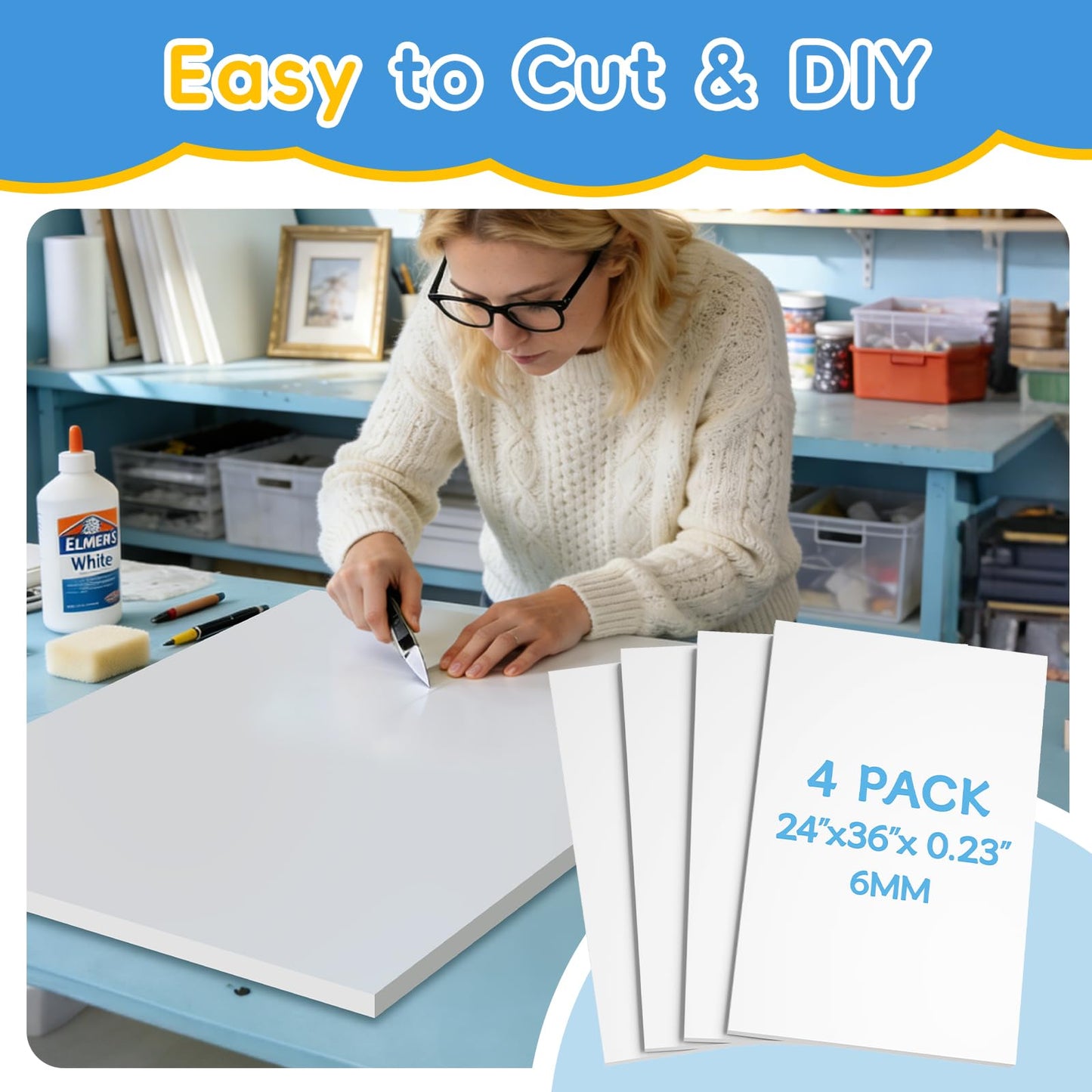 Julonova 4 Pack Foam Board 30"x40", 0.23" White Poster Board, Acid-Free Double Sided Foam Core Board for Presentation Art, Display, Office, School Projects, Crafting, Sign Making