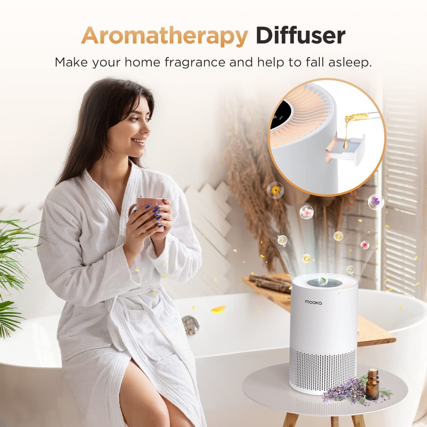 Air Purifiers for Home Large Rooms up to 1200ft², MOOKA H13 True HEPA Air Purifier for Bedroom Pets with Aromatherapy, Child Lock, 13dB Ultra-Quiet Air Cleaner for Smoke, Odor, Dander, Pollen