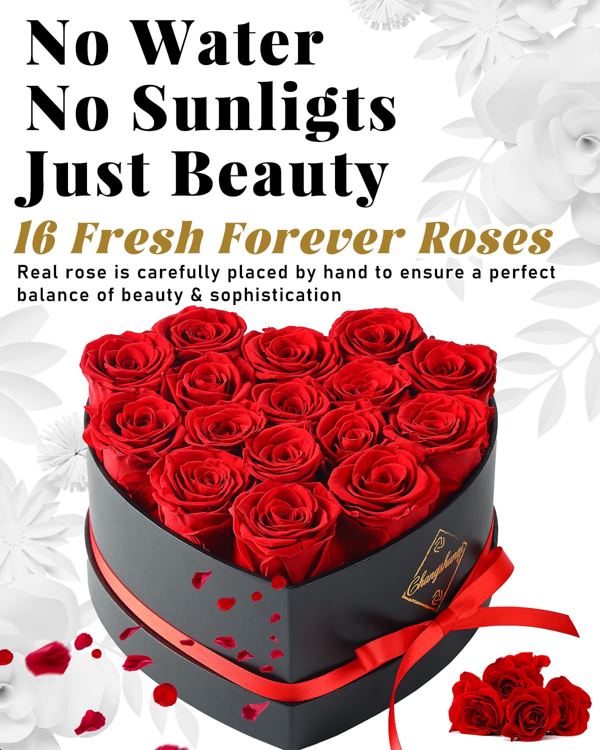 Changshunqi 16 Flowers Forever Preserved Roses in Heart Box, Preserved Flowers for Delivery Birthday Gifts Women Anniversary Forever Flowers for Mothers Gift Real Rose Forever Gifts for Women Mom Wife