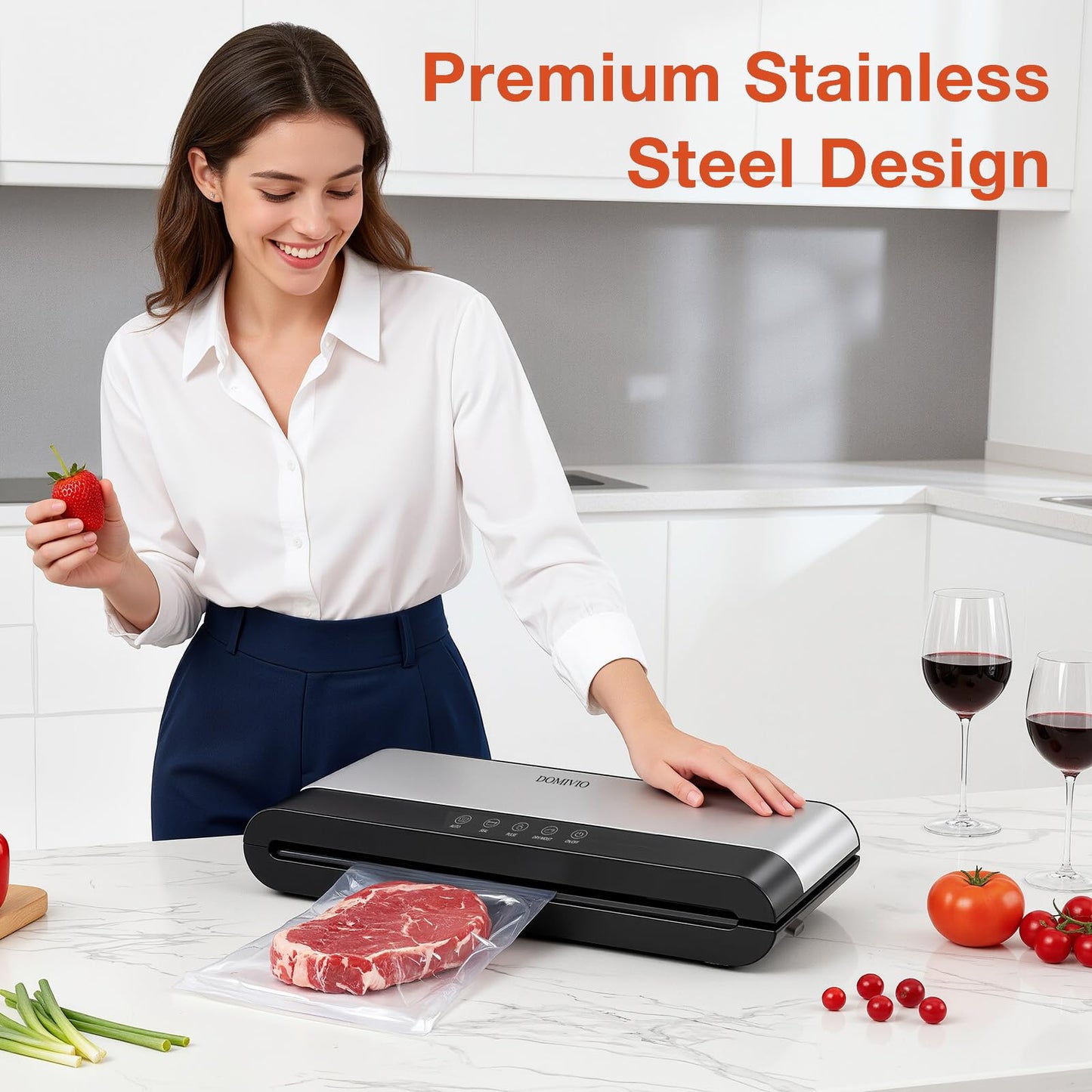 Vacuum Sealer Machine for Food, 5-in-1 Food Saver with 20 BPA-Free Bags – Dry & Moist Modes, Compact Easy-to-Use Vacuum Sealer for Meal Prep (SJ2085)