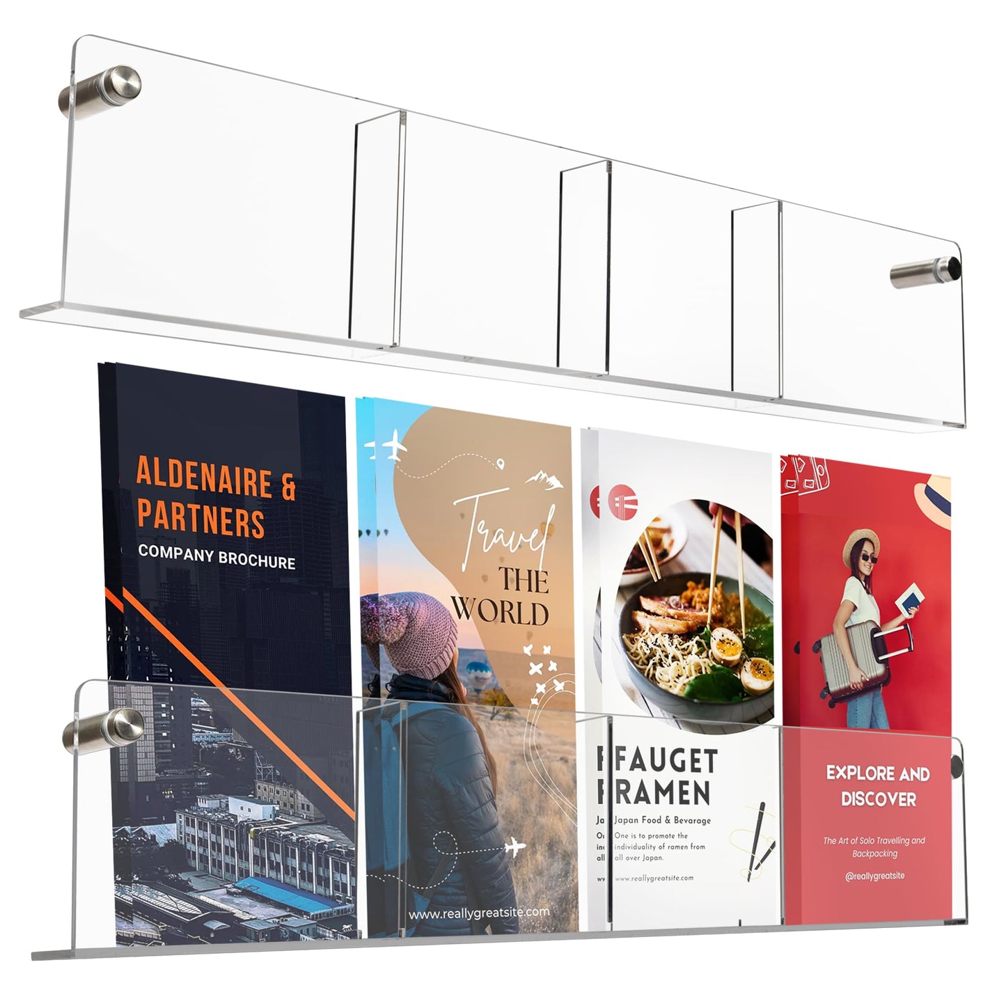 Acrylic Brochure Holder Wall Mount - Aesthetic Design, Optimized Shape, Pamphlet Holder Wall Mount - Perfect for Flyer Stand, Wall Brochure Holder - Ideal for Shop Owners & Professionals (4 Pockets)