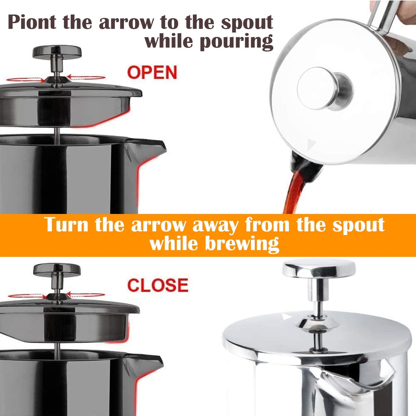 LANTE French Press Coffee Maker, 1.5L Double Insulated 304 Stainless Steel Tea Maker 4 Level Filtration System, No Coffee Grounds, Rust-Free, Dishwasher Safe 50oz Coffee Press for Family Party