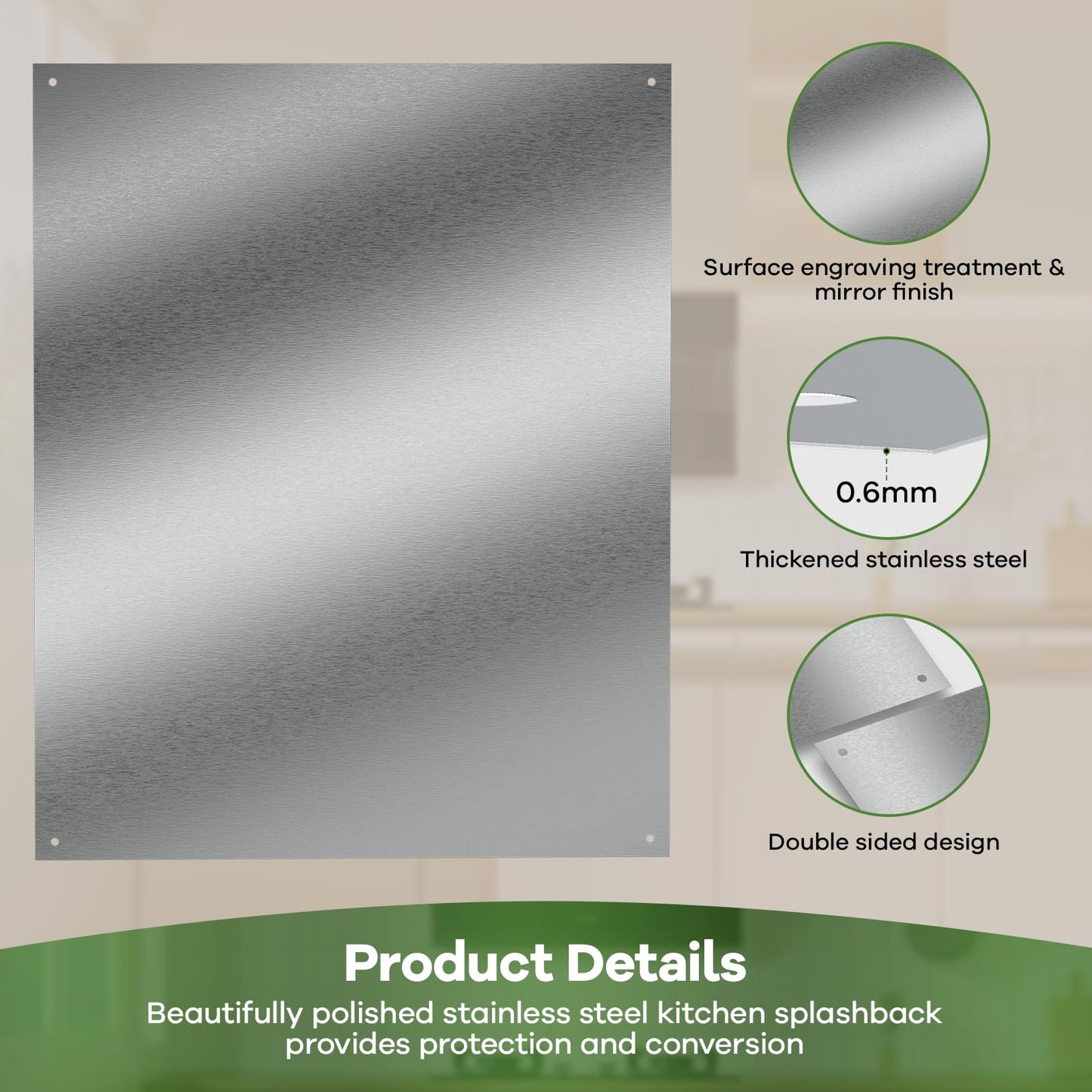 24" x 36" Oversized Stainless Steel Backsplash Panel | Full-Coverage Splatter Guard for Kitchen Wall Behind Stove & Range Hood, Includes Pre-Drilled Holes for Easy Installation