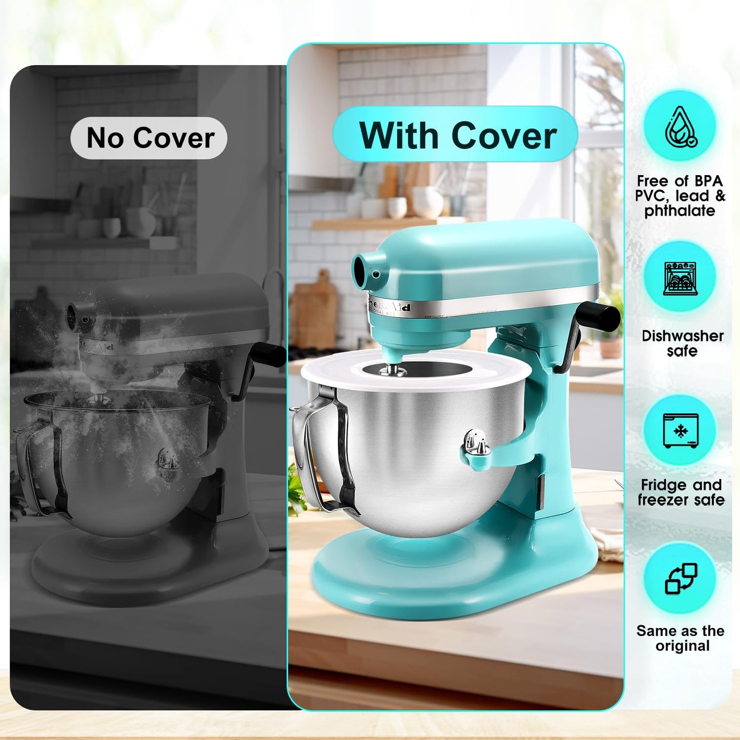 Stainless Steel Mixer Bowl & Mixer Bowl Lid Cover, Compatible with KitchenAid Series 5.5-6 QT Lift Stand Mixer, Suitable for KV25, KV25, KP26, KB26, Dishwasher Safe, Ergonomic Handle, Heavy Duty