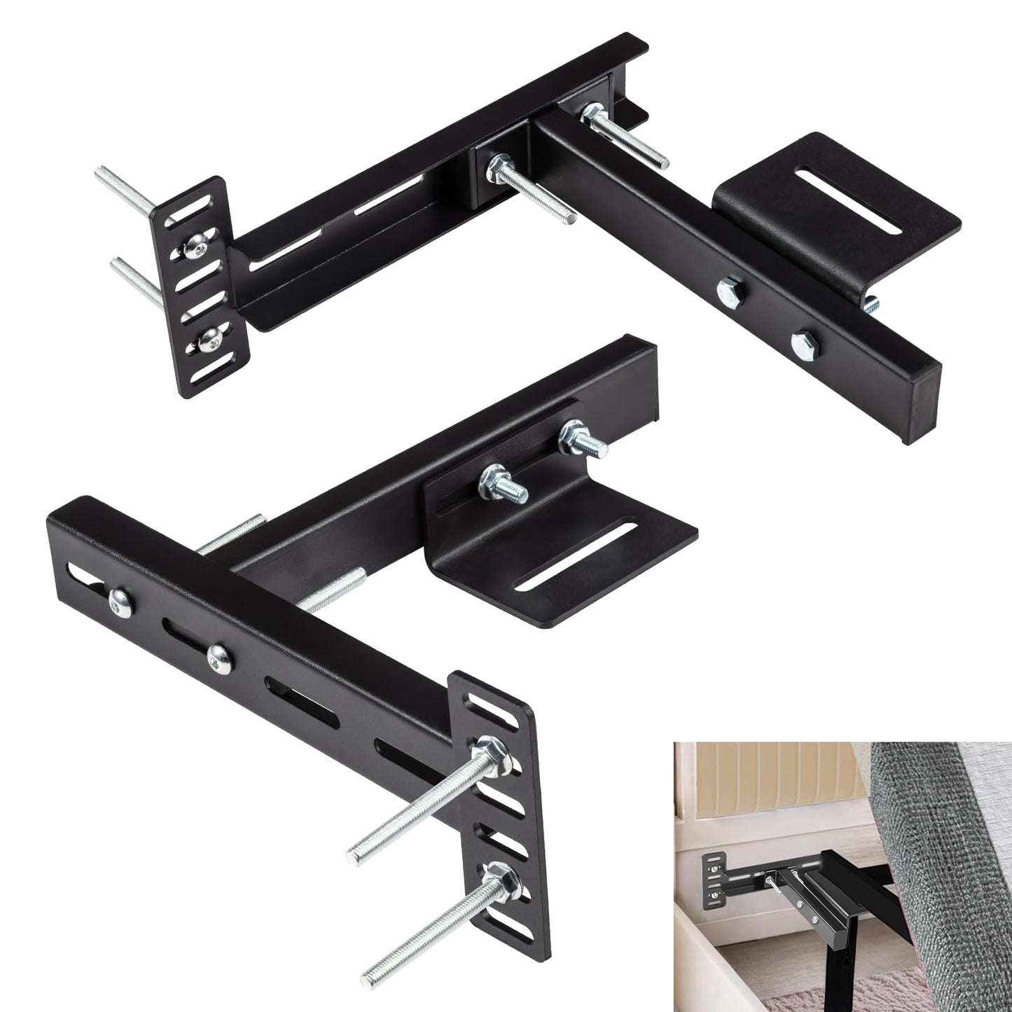 2 Pack Adjustable Headboard Brackets for Bed Base, Metal Headboard Brackets kit for Bed Frame, Black Footboard Extension Kit Compatible with Twin Full Queen King Bed