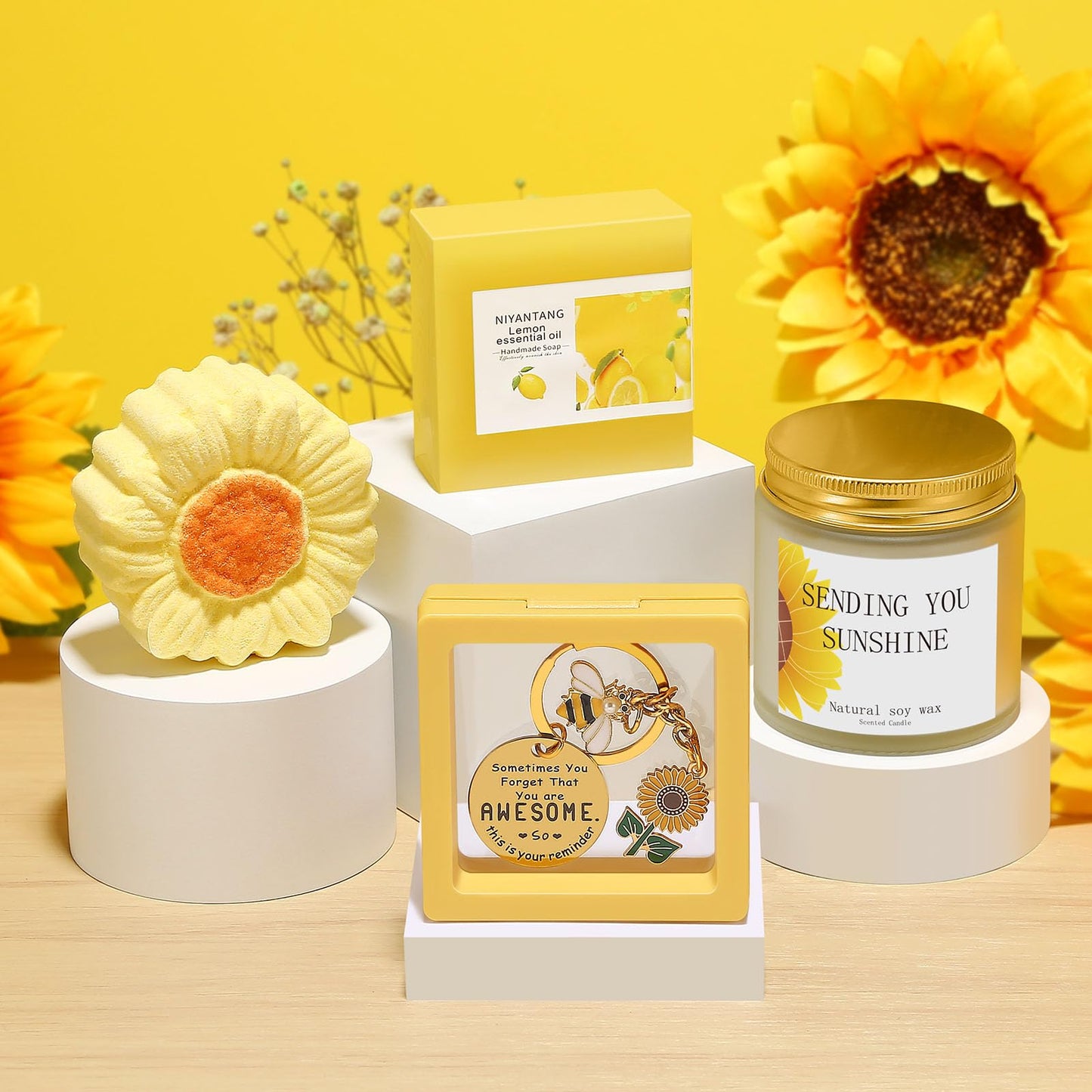 Mothers Day Gifts for Mom Wife Grandma, Sending Sunshine Self Care Get Well Gift Baskets, Relaxation Spa Gifts Set with Luxury Blanket, Birthday Gifts for Women Friend Mom Sister