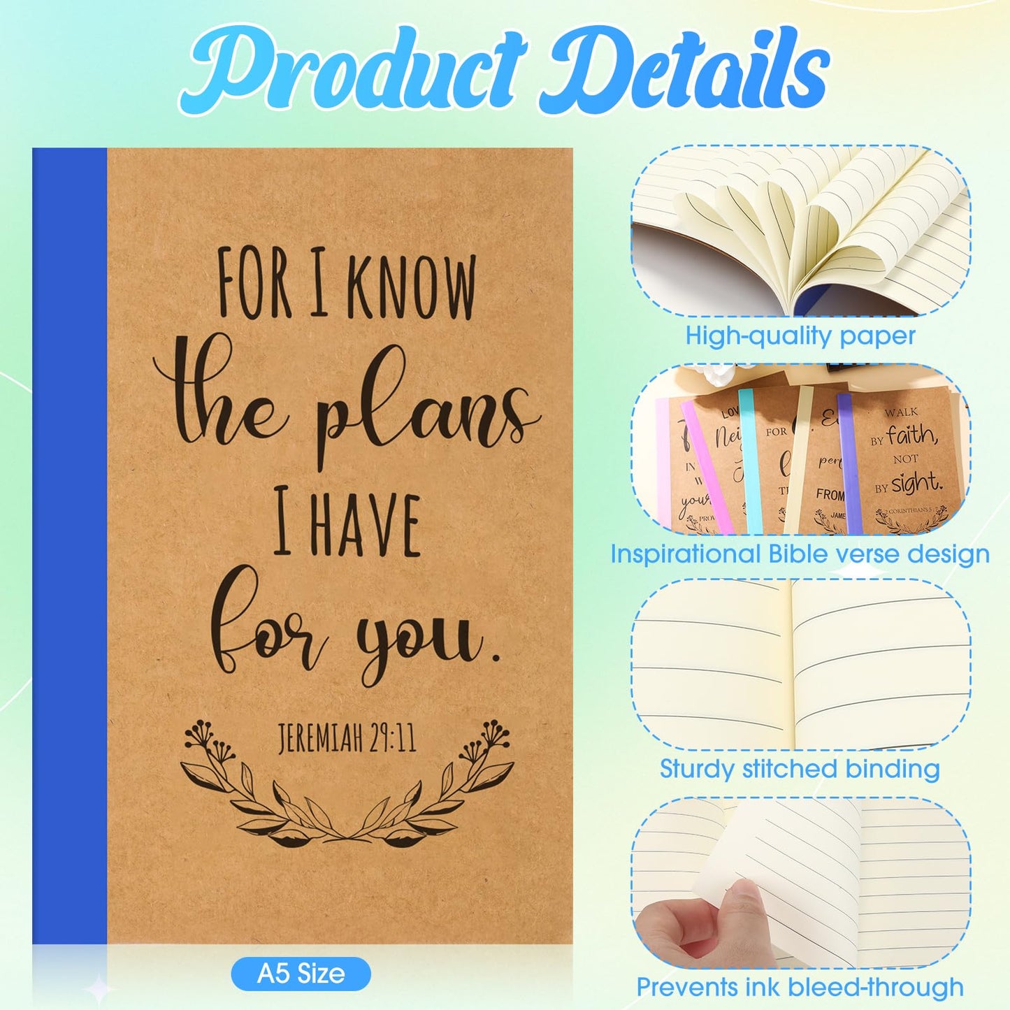 Resurhang 30 Set Christian Notebook and Pen Gift Set Bulk A5 Composition Journal Bible Verse Pen Religious Lined Notepad Scripture Notepad for Teacher, Church, Nurse, Graduation (Rainbow)