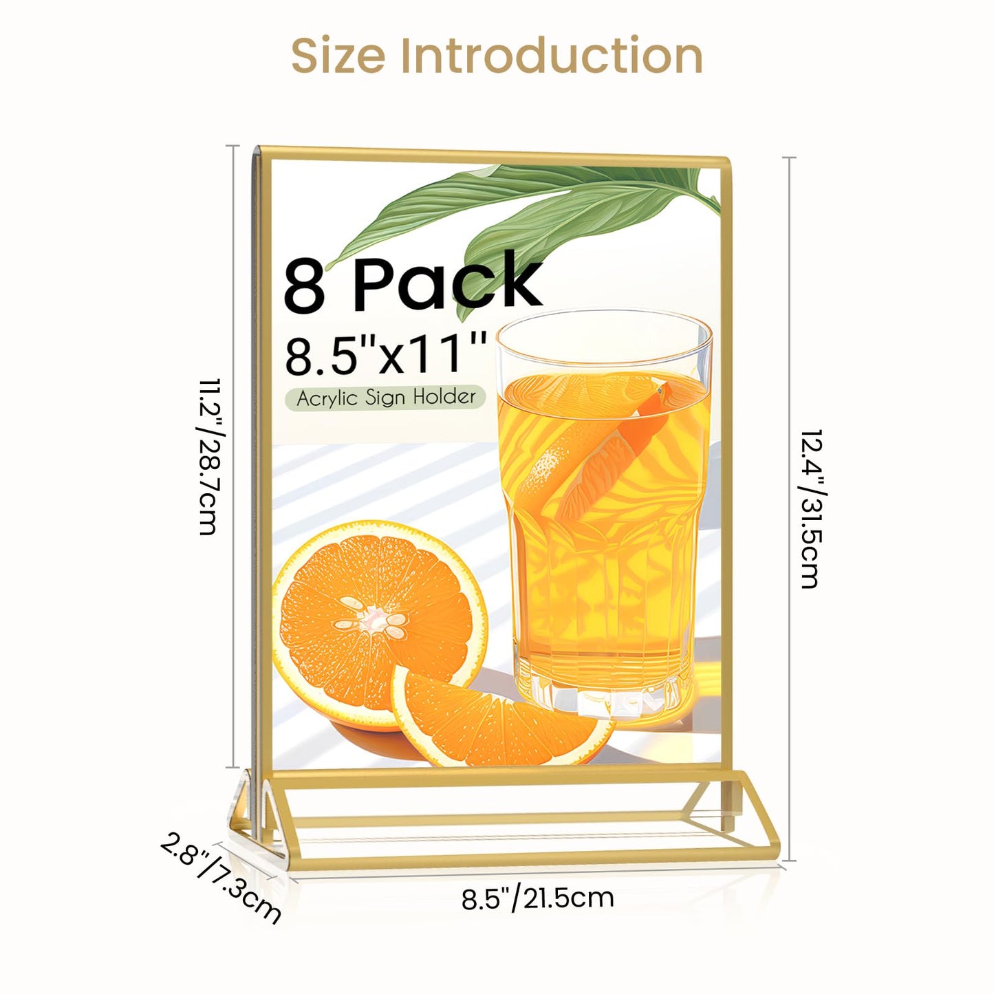 Smarpau 8.5x11 Gold Acrylic Sign Holder, 8 Pack Vertical Double Sided Gold Table Number Holders, Clear Picture Frame Menu Display Stand for Wedding Reception Party Banquet Home Office Restaurant