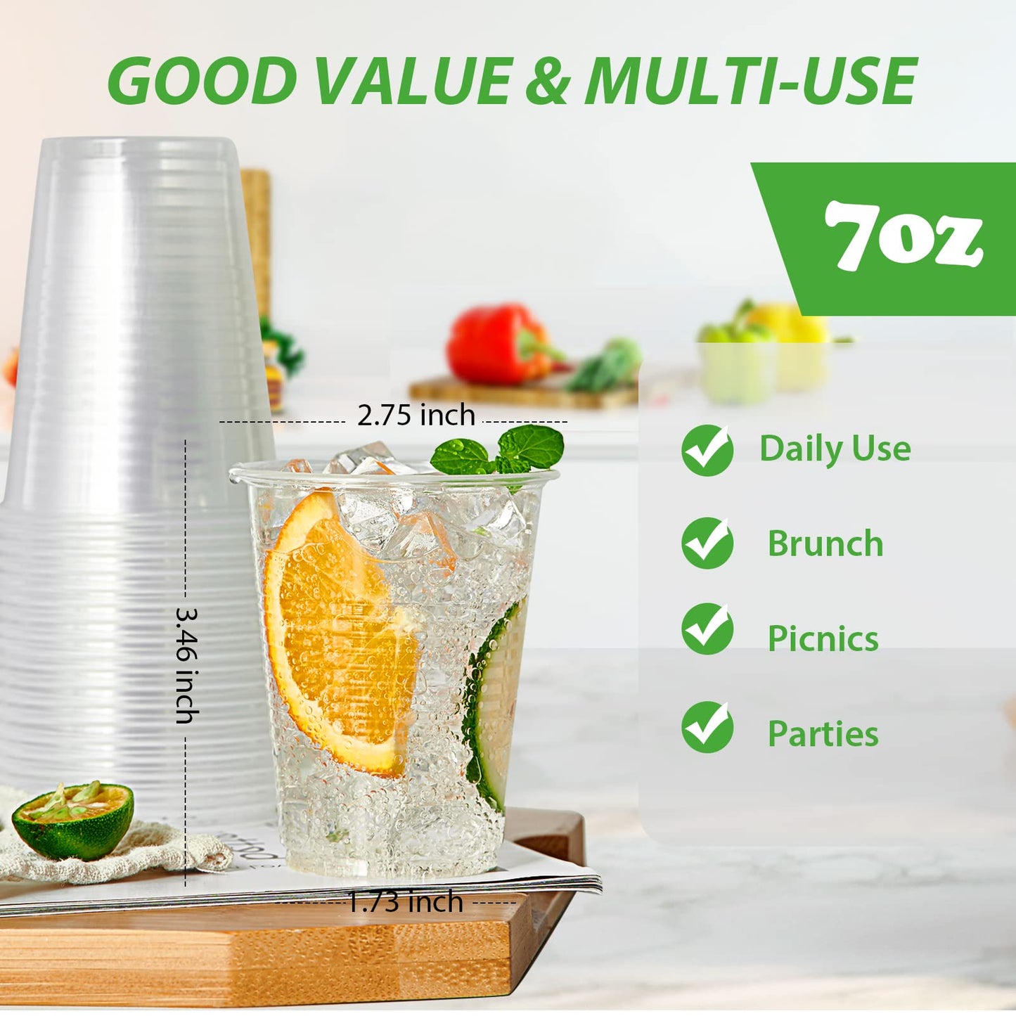 Lilymicky 1000 PACK 7 oz Clear Plastic Cups, 7 Ounce Disposable Drinking Cups for Birthday Parties, Picnics, Ceremonies, and any Events