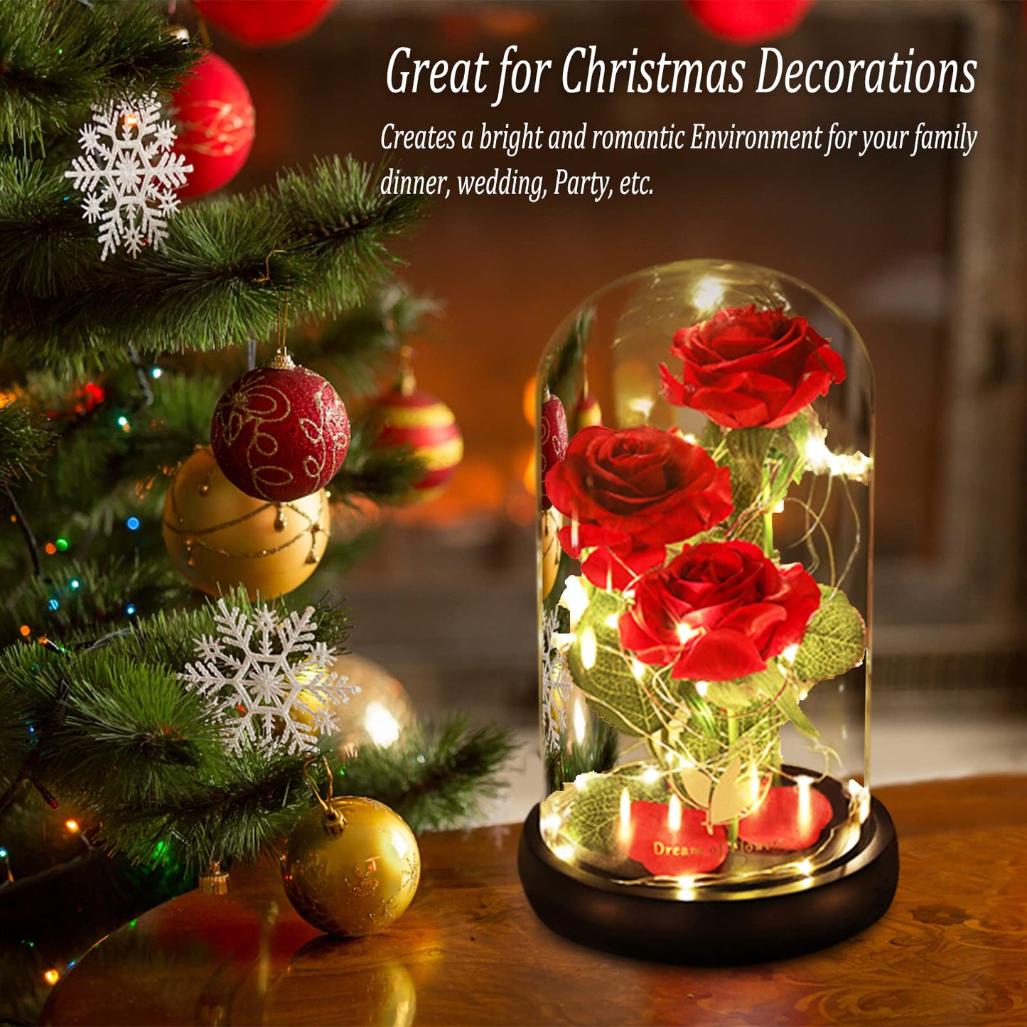 Beauty and The Beast Rose, Classic Red Rose with LED Lights and Falling Petals, Gifts for Women, Birthday Gifts for Women, Light Up Rose in Glass Dome, Valentine's Day Gifts for her
