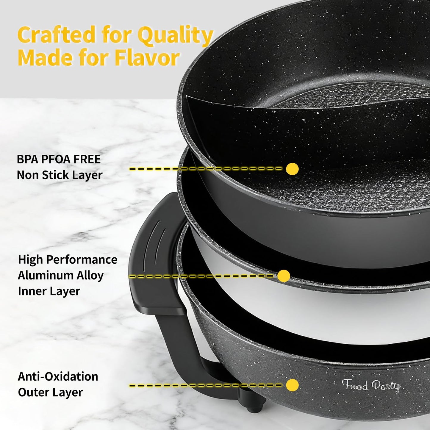 Food Party Electric Hot Pot 6L with Divider Hotpot Pot Electric Shabu Shabu Pot 110V 1200W PFOA FREE Non-Stick Chinese Hot Pot 5-Level Temperature Control