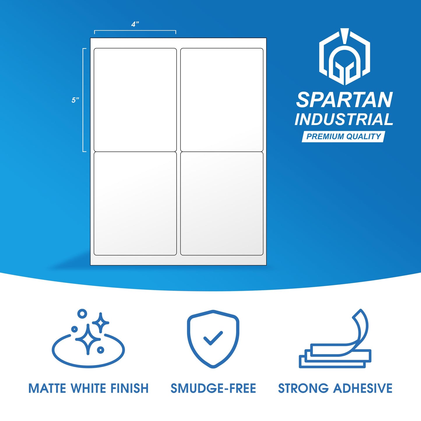 4" X 5" Matte White Printable Shipping Labels (500 Sheets, 2000 Stickers) Address and Mailing Labels for Laser & Inkjet Printers - Spartan Industrial Template R022