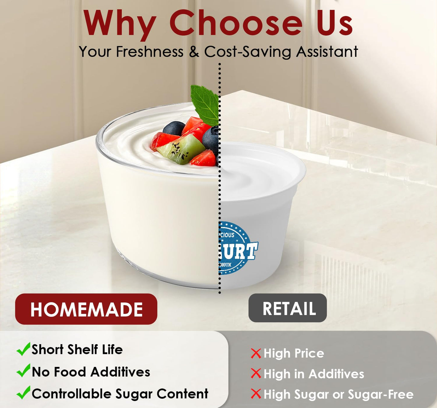 Suteck Yogurt Maker with Glass Jar- Stainless Steel Yogurt Machine with Adjustable Time & Temp Control, Homemade Greek, Probiotic Yogurt, BPA-Free 2 Yogurt Bowls (2 Quart)