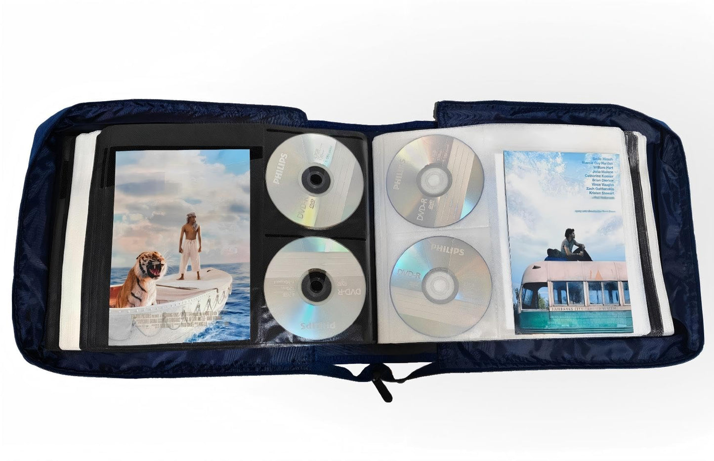 DVD CD Storage Case with Extra Wide Title Cover Pages for Blu Ray Movie Music Audio Disk (Portable Carrying Binder Holder Wallet Album Home Organizer Shelf)- Blue, 192 Disk Units, 96 Booklet Pockets