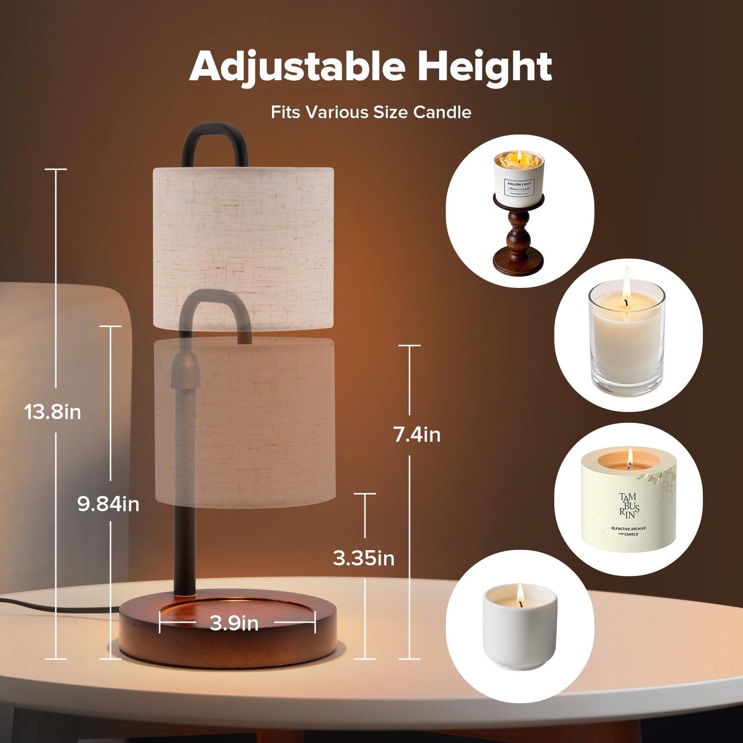 keysays Candle Warmer Lamp with Timer, Dimmable Wax Warmer Candle Lamp for Jar Candle with 2 Bulbs, Christmas Birthday Gifts for Women Mom, Home Decor for Room, Bedroom, Kitchen-Linen Fabric