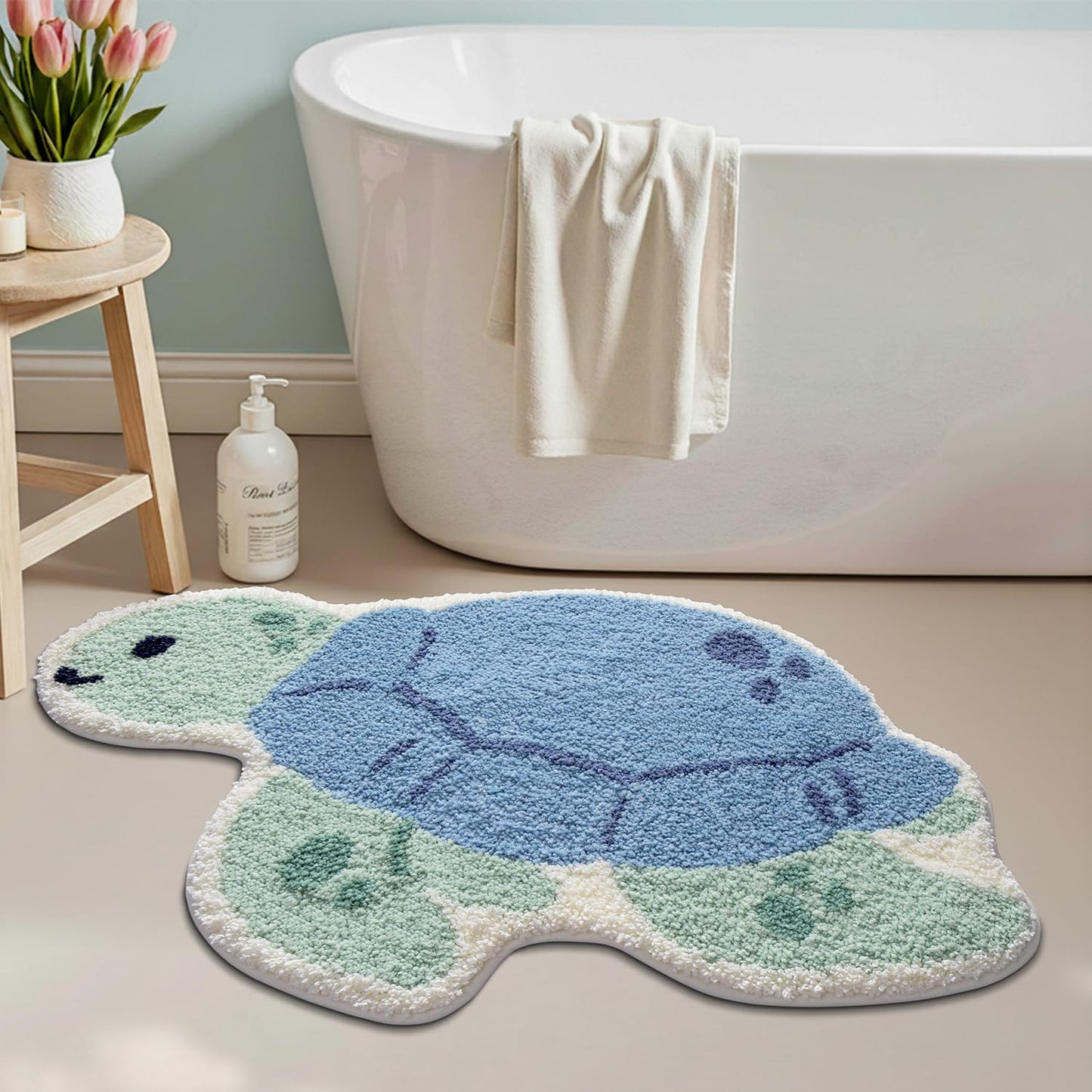 LUMI Cute Animal Bathroom Rugs, Plush Absorbent Bath Mats for Bathroom, Non-Slip Backing Washable Bath Mat, Ideal for Shower Sink Bathtub Room Decor, 20"x33", Blue Sea Turtle
