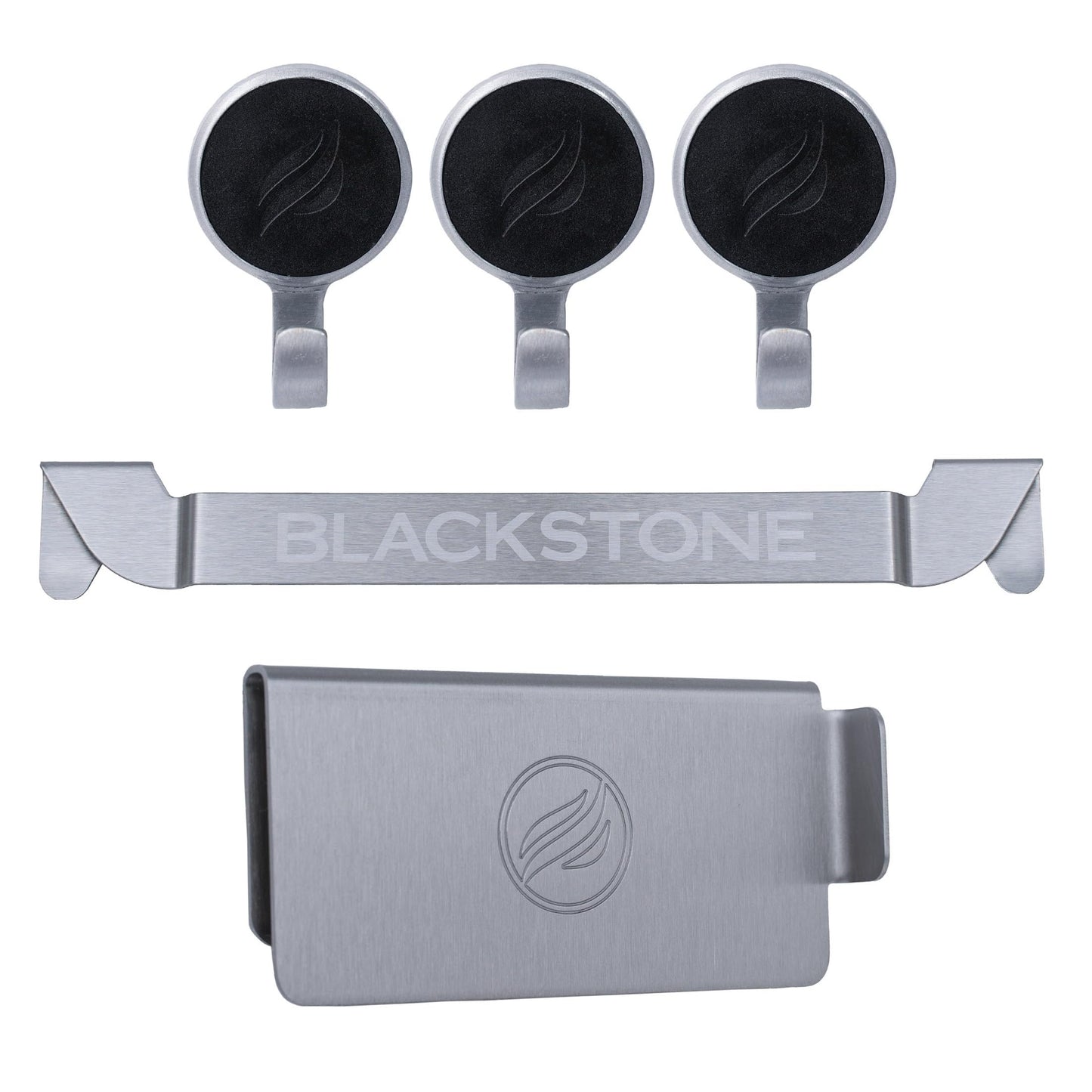 BLACKSTONE 5188 Rear Grease Gate, 3 Magentic Hooks and Tool Holder Combo, Flat Top Griddle Accessories, Stainless Steel Barbeque Cooking Utensil Holder and Grease Guard