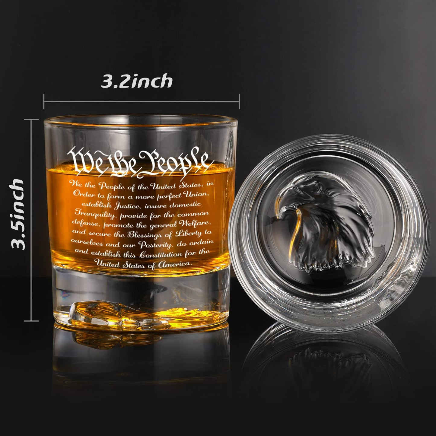 PONPUR Whiskey Decanter Engraved We The People American Flag, 750ml Whiskey Decanter Set with 2 Glasses, Fathers Day Patriotic Birthday Gifts For Men Dad, Liquor Scotch Bourbon Presents