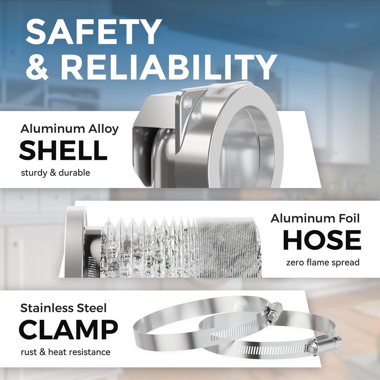 JEEVONY Magnetic Dryer Vent Coupling DV90 Airtight Seal Dryer Vent Connector Kit Easy to Clean Quick Connector Including a 2.6ft 4" Duct and two Clamps