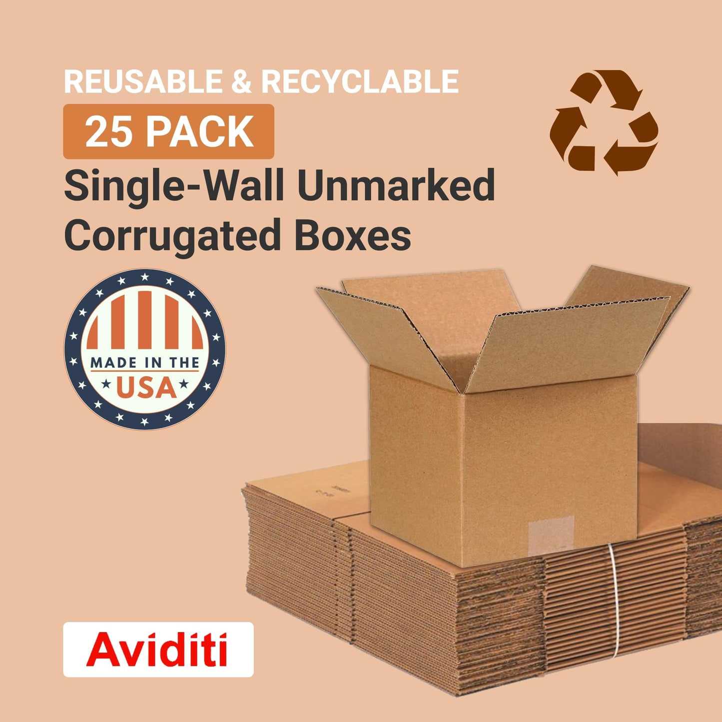 BOX USA Shipping Boxes Medium 7"L x 7"W x 6"H 25-Pack - Corrugated Cardboard Box for Moving, Mailing, Packing, Packaging and Storage