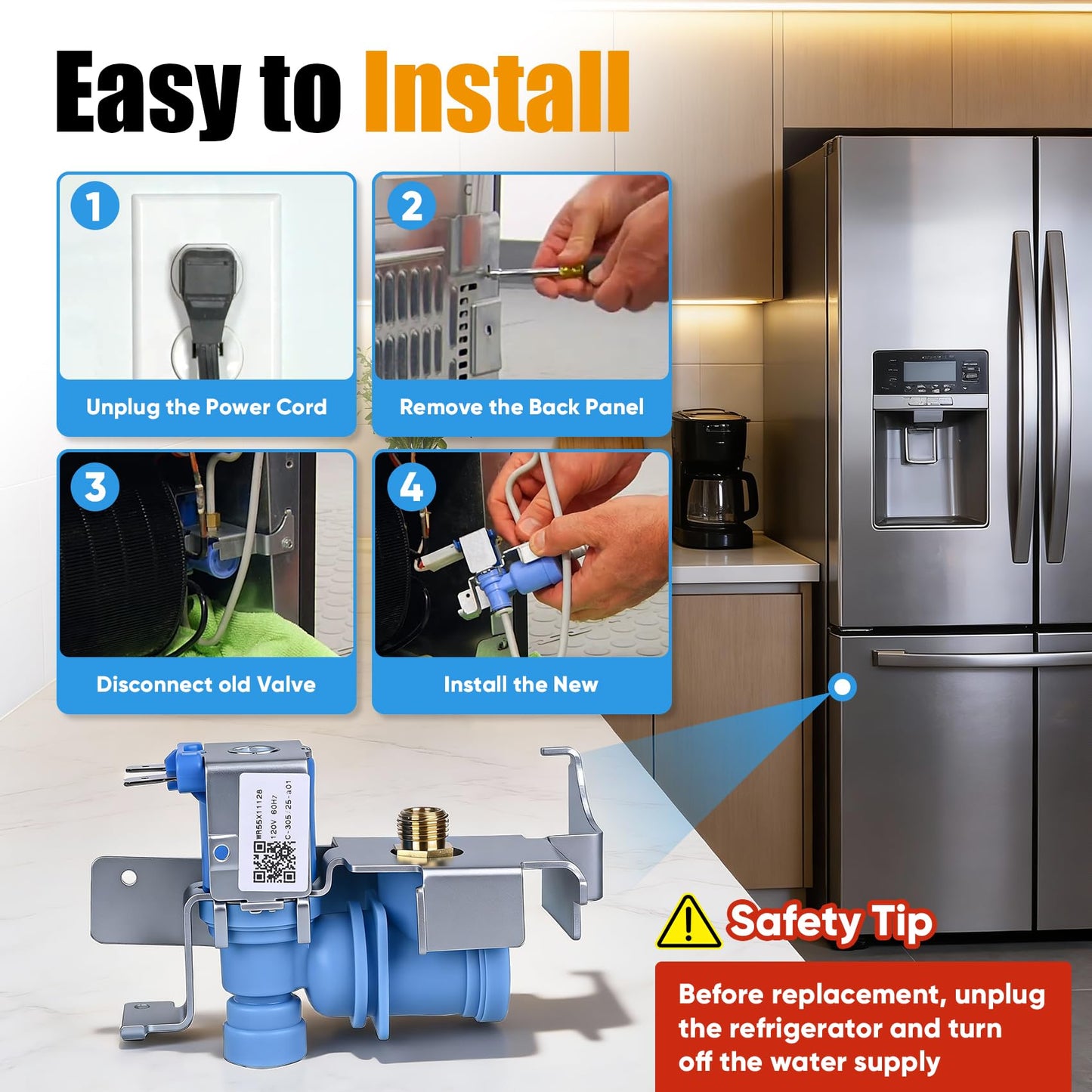 WR55X11128 Refrigerator Water Inlet Valve Assembly,Compatible with GE Refrigerator Replaces 3033139, PS6883668, AP5669367,EAP6883668,Fiex Ice Maker & Water Dispenser Issues, Easy Install