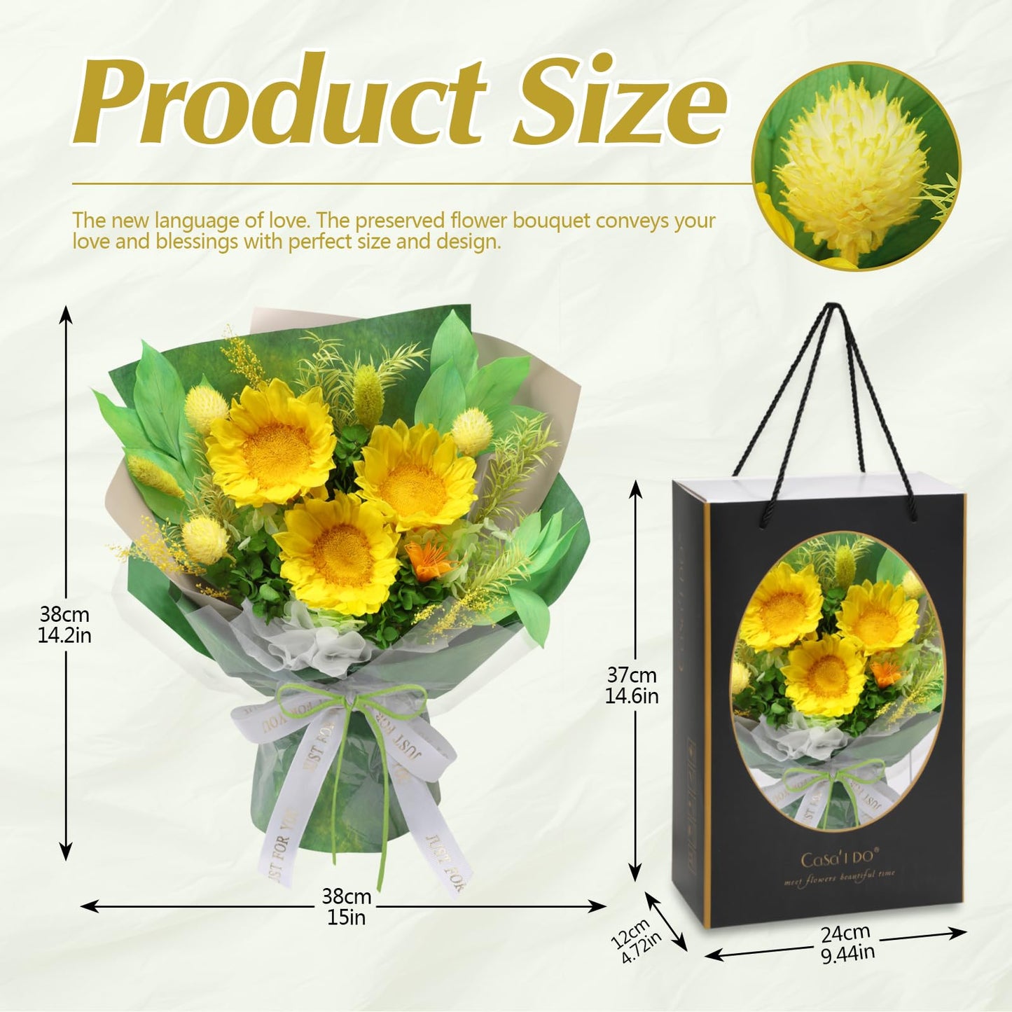 Casaido Preserved Flowers for Delivery, Mothers Day Sunflower Bouquets with Necklace, Forever Flowers Anniversary Birthday Gifts for Women Mom Wife Girlfriend, Eternal Flowers for ValentinesChristmas
