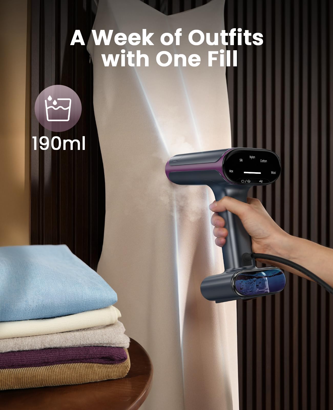 Jack & Rose Vacuum Steamer for Clothes,Stand & Handheld Home Clothes Steamer,2300Pa Suction Auto-Grip, 5 Fabric Modes & 3 Suction Levels,190ml Water Tank,for Shirts,Dresses & Suits (for 110-120V)
