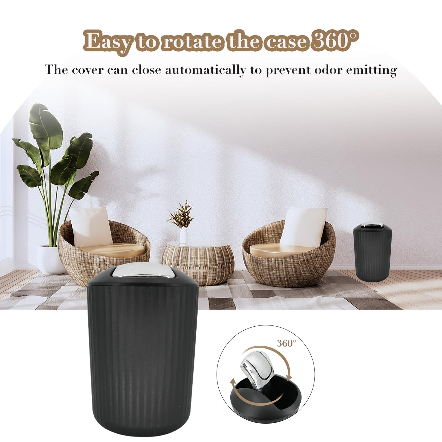 Black Bathroom Accessories Set, 9-Piece Bathroom Accessory Sets Complete with Trash Can, Shower Curtain, Vanity Tray, Soap Dispenser, Soap Dish, Toothbrush Holder, Toothbrush Cup and Toilet Brush