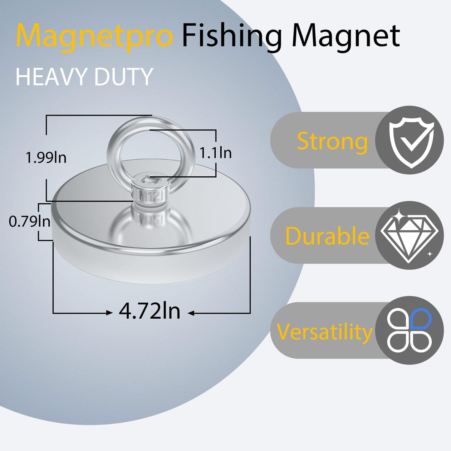 Magnetpro Fishing Magnet, Over 1700 Lbs Pulling Force Strong Neodymium Magnet Heavy Duty, Rare Earth Magnets with Eyebolt, Diameter 4.72 inches for Magnetic Fishing, Hunting, Retrieving in River