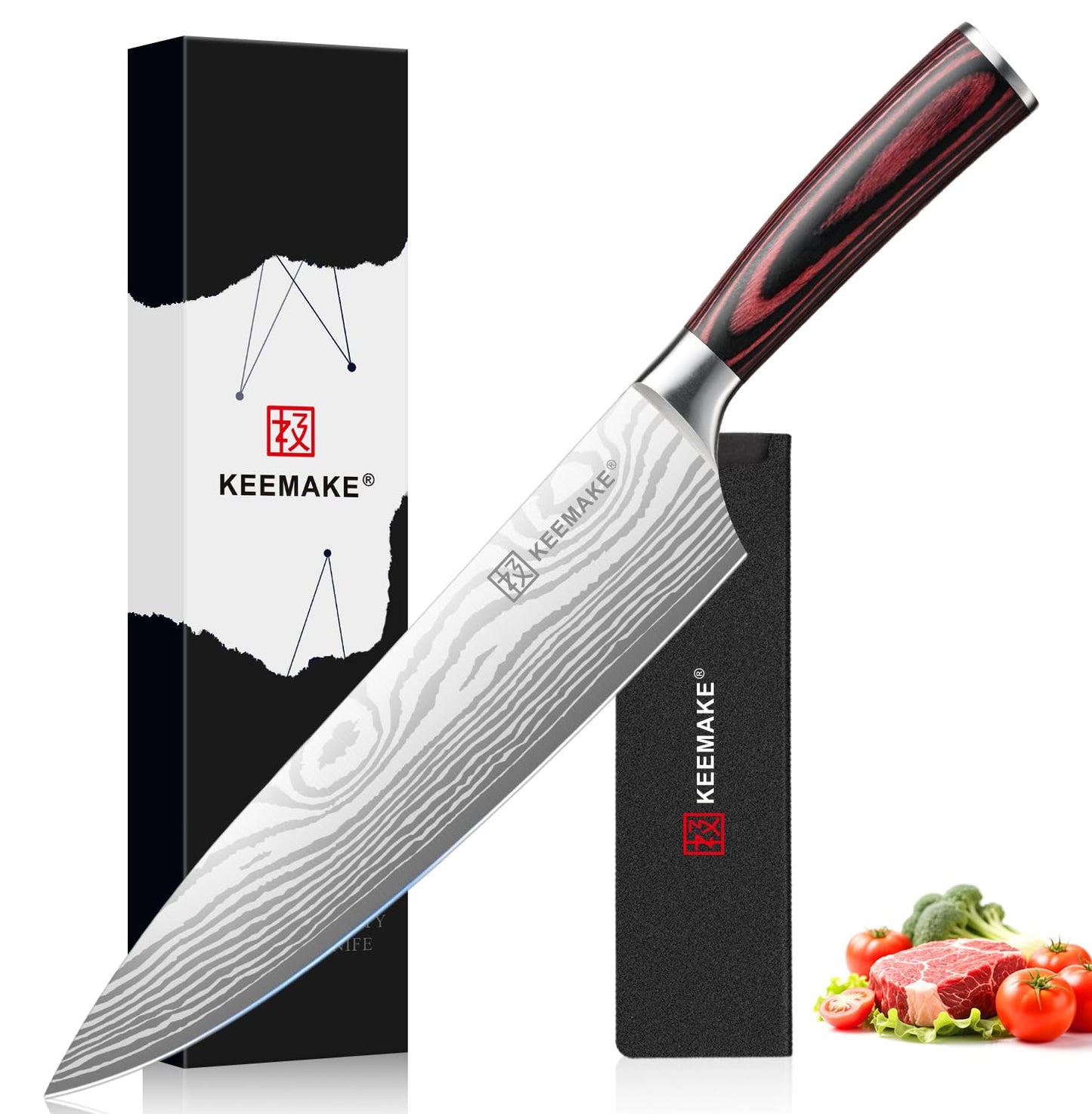 KEEMAKE Chef Knife - 8 Inch High Carbon Stainless Steel Kitchen Knife with Ergonomic Handle, Professional Kitchen Gadgets with Gift Box for Men and Women, Father Day Gifts