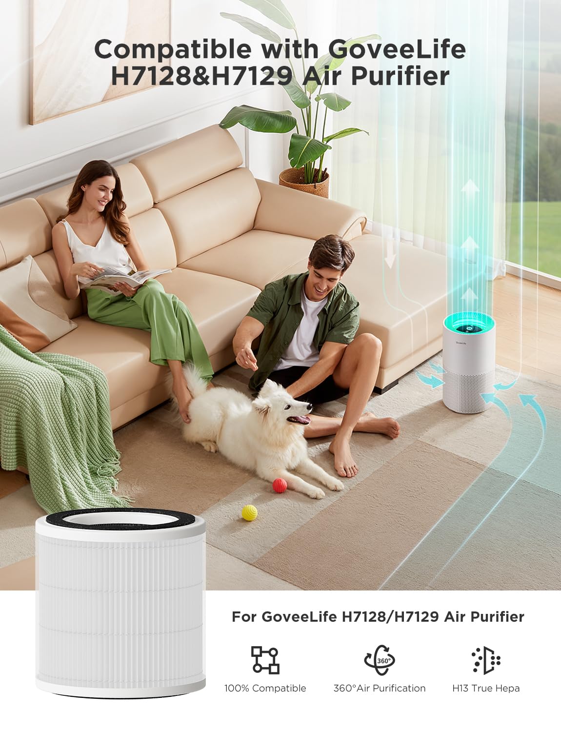 GoveeLife Air Purifier Replacement Accessories for H7129, H7128, 2 Pack