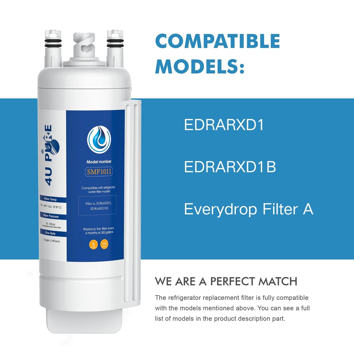 EDRARXD1 Water Replacement, Compatible with Whirlpool EDRARXD1, EDRARXD1B, WRMF3636RZ, WRFF3536SZ, WRMF3636RV, WRFF3436RZ, WRMF3636RB, WRMF3636RW (2 Pack)