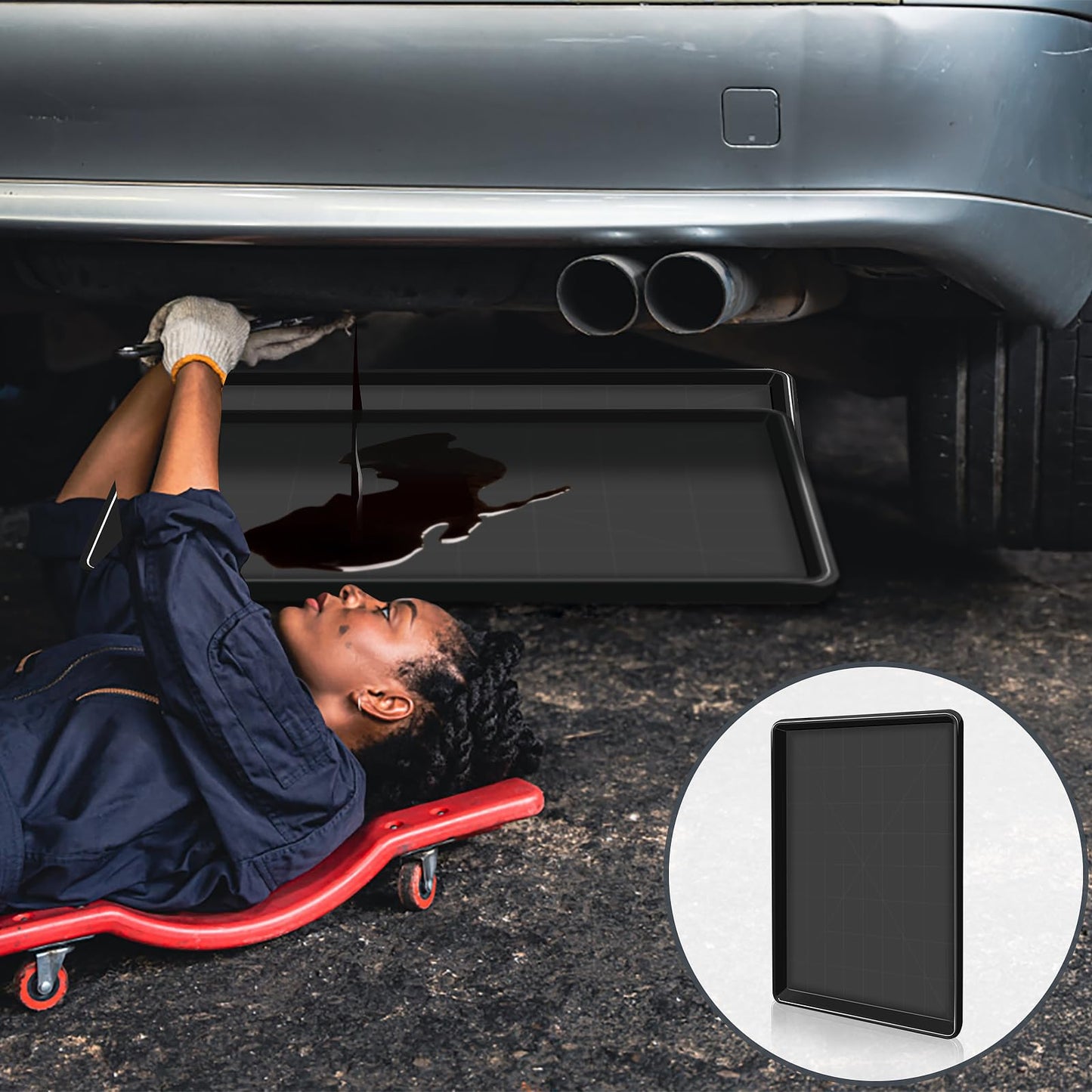 DJZZ 3 Pcs Extra Large Oil Drip Pan 35.4 x 24 x1.5 Inches Under Car Plastic Auto Oil Drip Tray Car Oil Catch Pan Replacement Tray for Garage Floor