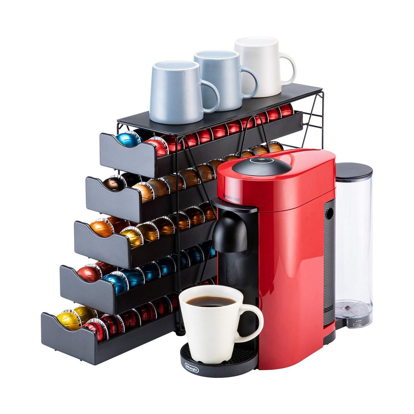 FlagShip for Nespresso Pod Holder Drawer Large Mullti Tier Coffee Pod Holder Vertuo (5 Tier (100Pods))