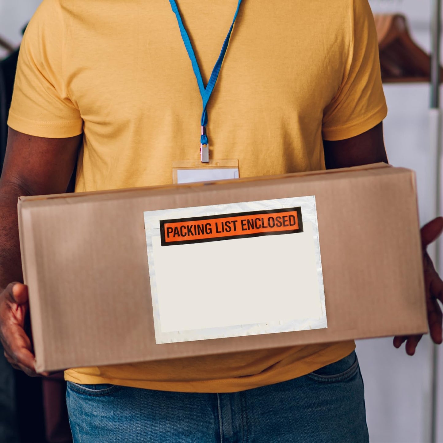 PSBM 1000 PCS, 4.5 x 6 Inch, Panel Face Back Side Load Packing List Envelopes, Orange/Black Printed for Invoices & Slips