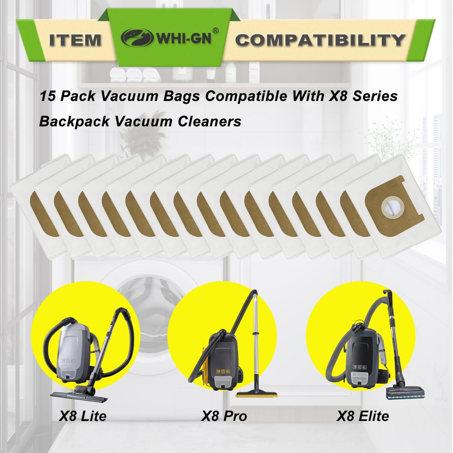 15 Pack Replacement Vacuum Bags for Prolux X8 series Backpack Vacuum Cleaners, HEPA Material