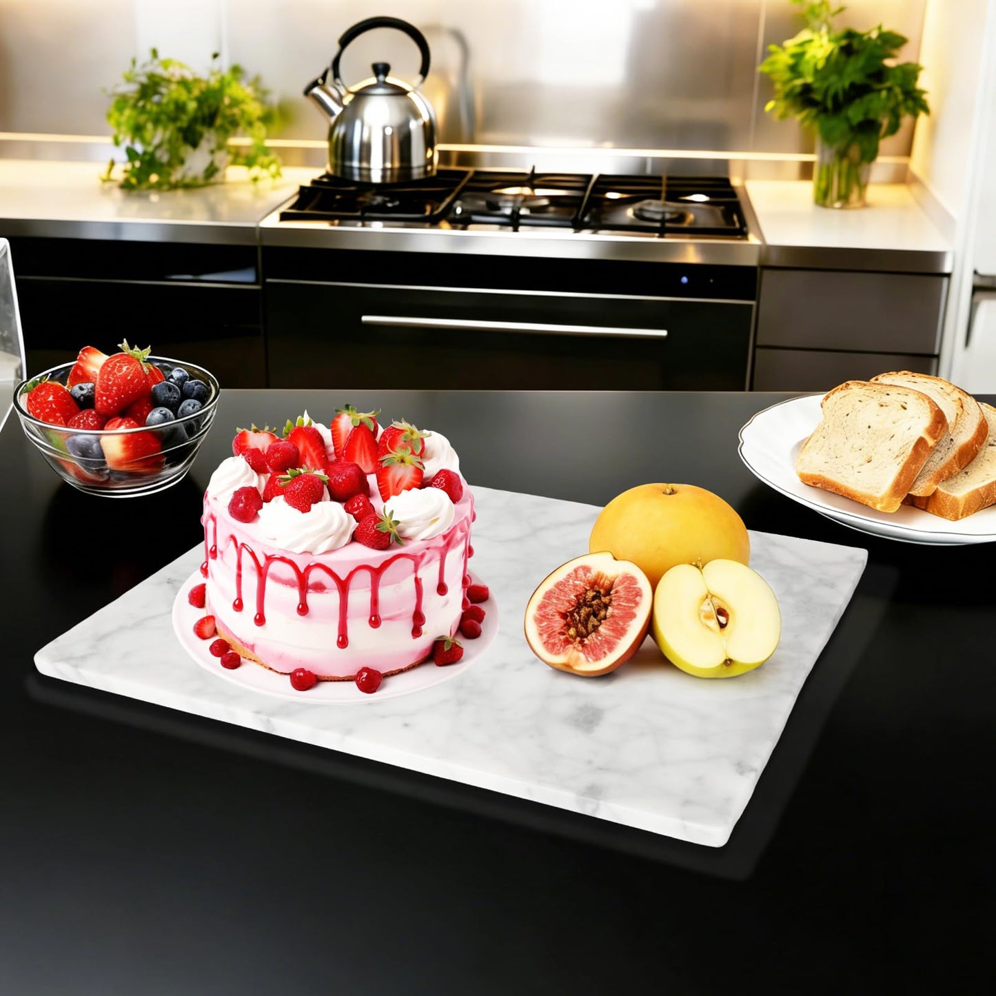 PracFit Italian Carrara White Marble Cutting Board for Kitchen 12×16 In – Stone Cutting Board, Pastry Board for Baking, Cheese & Charcuterie, Granite-Like Durable and Elegant Food Preparation