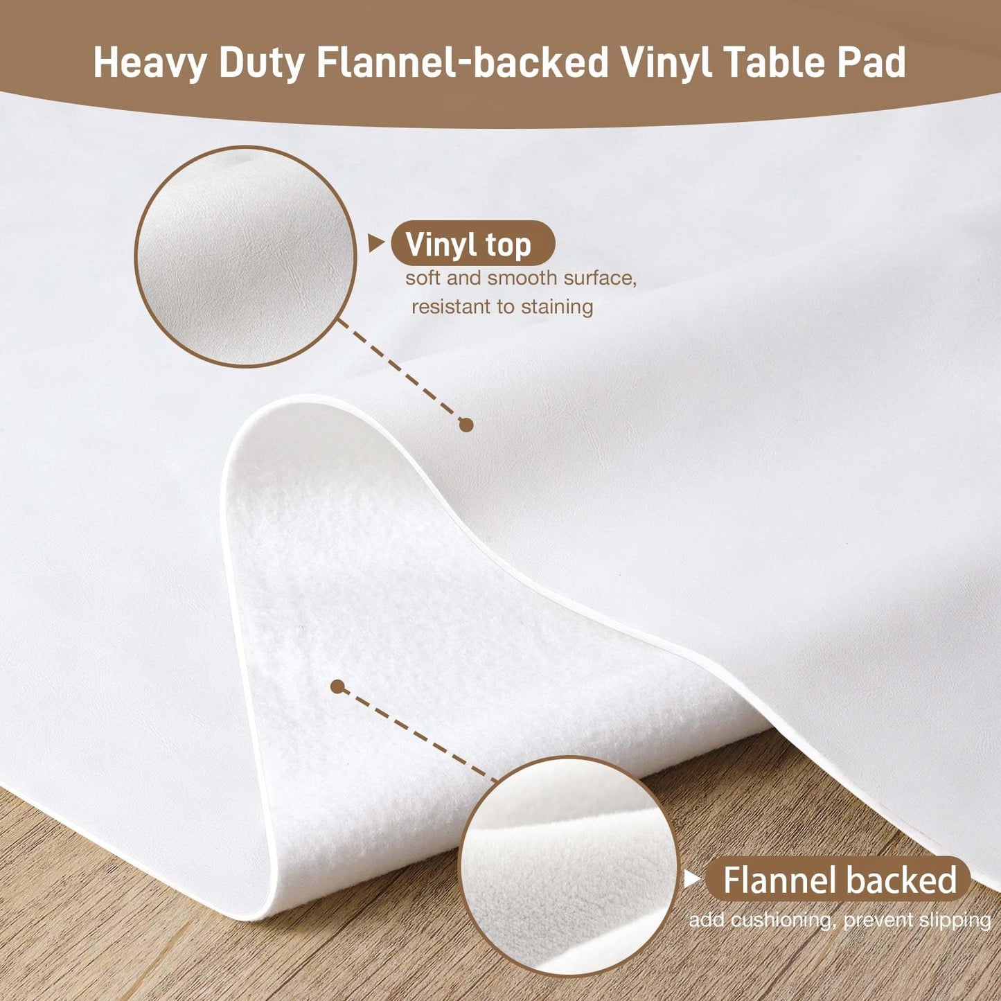 LotuFlor Table Protector Pad with Flannel Backing, Heavy-Duty Vinyl Table Padding Under Tablecloth, Waterproof, Heat Resistant, 72 x 54 inches, Rectangular