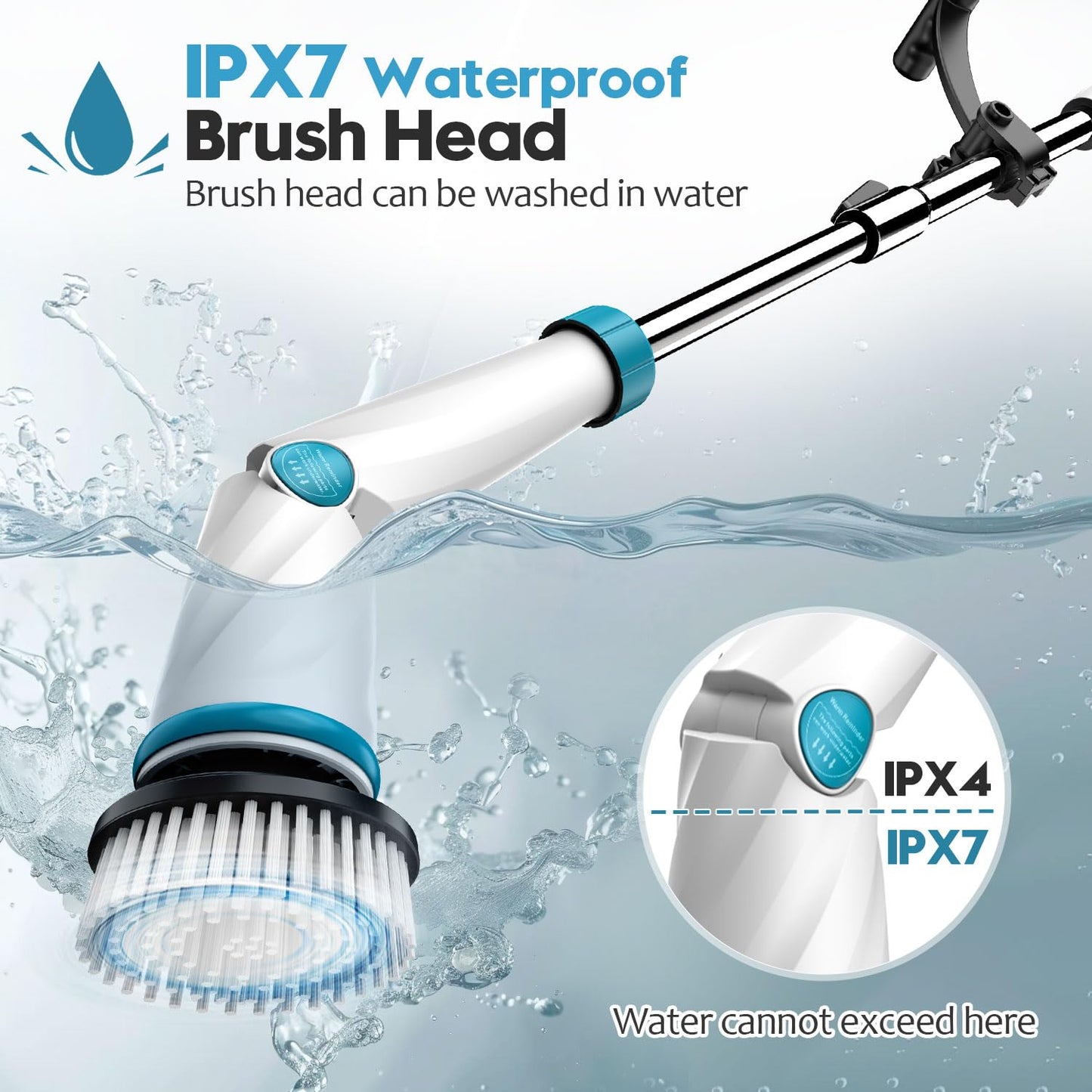 1500RPM Electric Spin Scrubber, 8 Brush Heads Electric Scrubber for Cleaning, Shower Scrubber with Long Handle and Two Battery, High Power Scrubber with Display for Bathroom/Tub/Floor