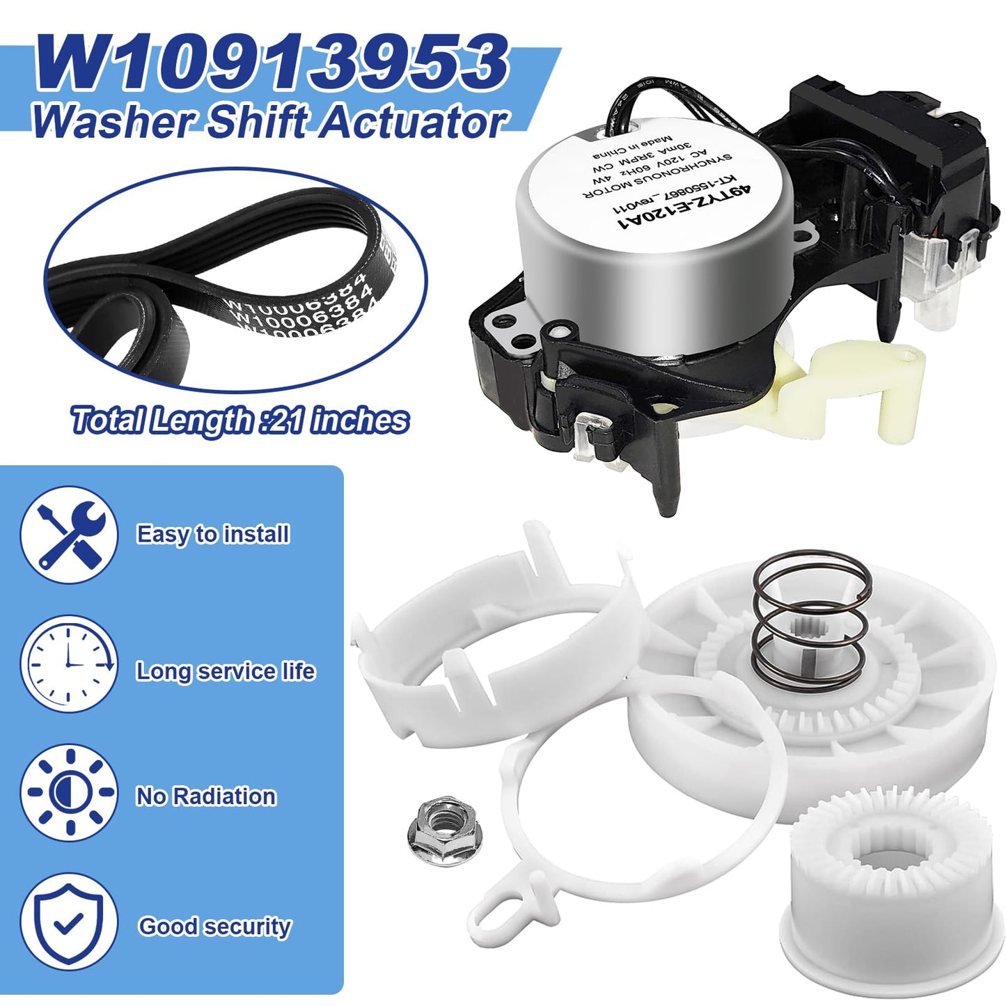 W10913953 Washer Shift Actuator W10721967 Pulley Clutch W10006384 Drive Belt Kit Compatible with Whirlpool Kenmore Maytag Amana Washing Machine Replaces W10815026 W10597177 49tyz-e120a1