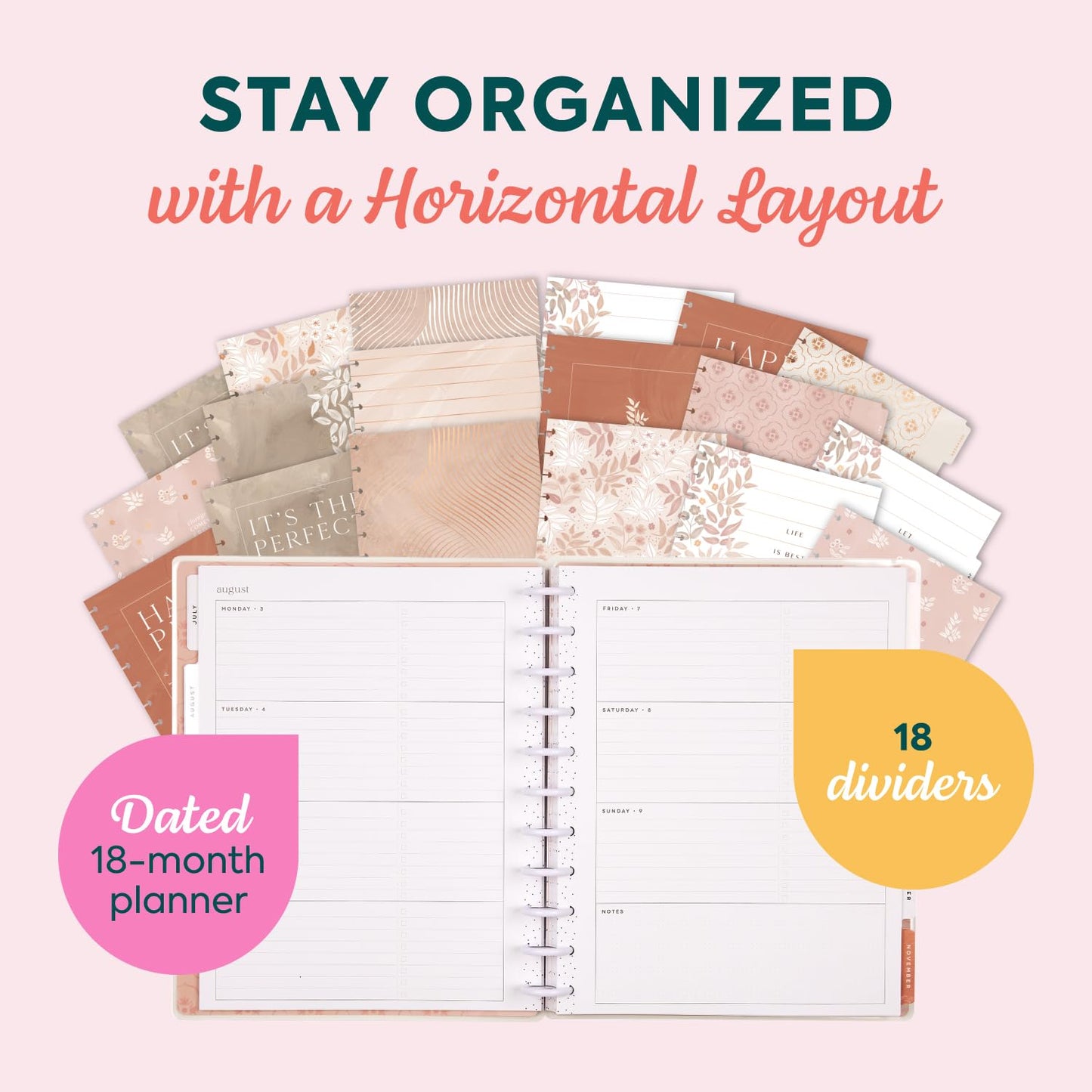 Happy Planner Disc-Bound Planner July 2026–Dec. 2027, 18-Month Planner, Big Size, 8.5" x 11", Vertical Layout, Dune Hues Leaf