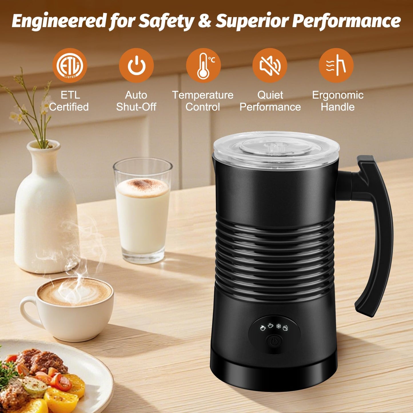 BXKEE Milk Frother and Steamer, 4-in-1 Electric Milk Frother and Warmer, Hot & Cold Foam Maker, 11.8oz Capacity, Fast Heating, Quiet Coffee Frother for Latte, Cappuccino & Hot Chocolate