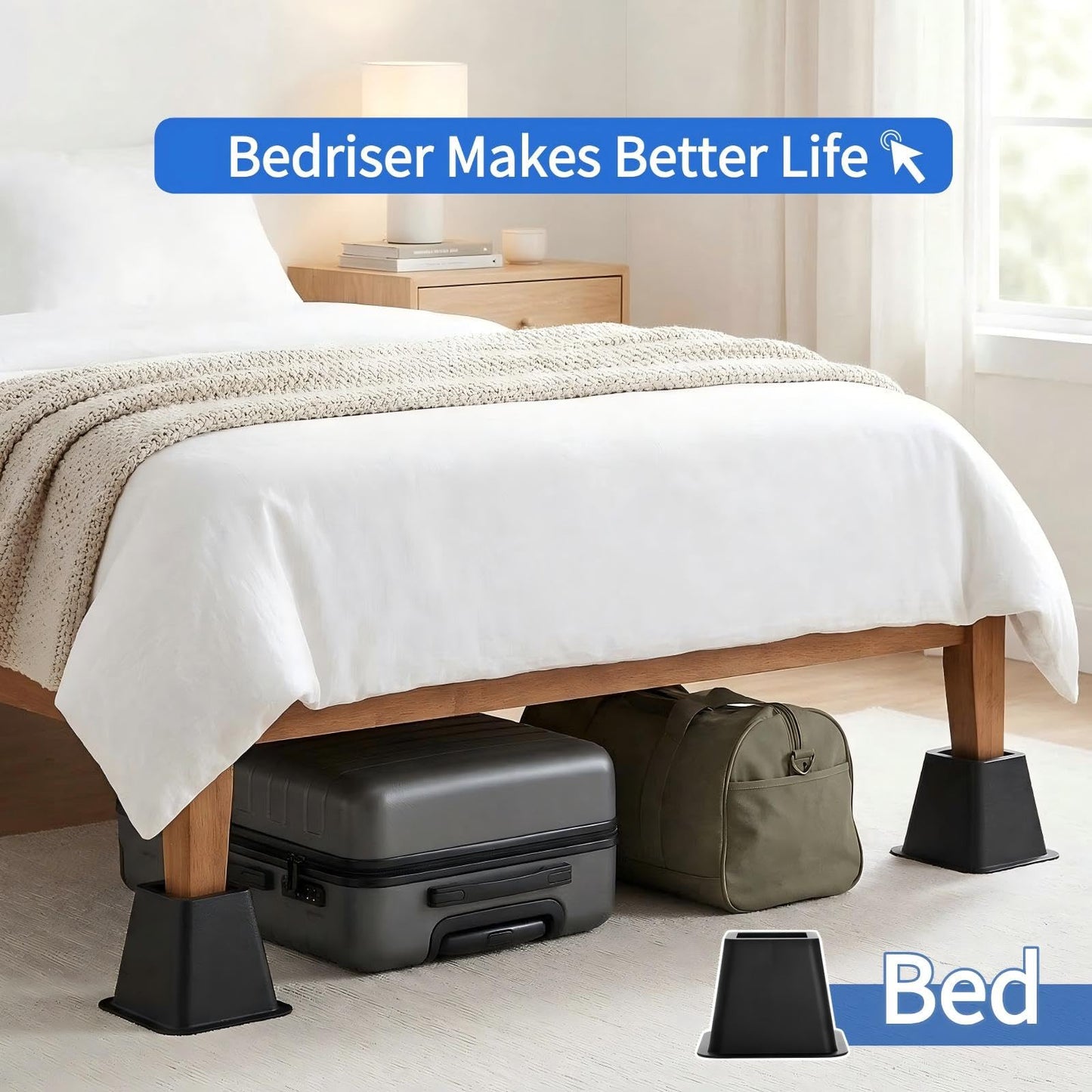 Mezchi Bed Risers 4 Inch Heavy Duty, 6 Pack Durable Plastic Furniture Lifts, Supports 2200 lbs for Bed, Sofa, Desk, Non-Slip & Stackable Design